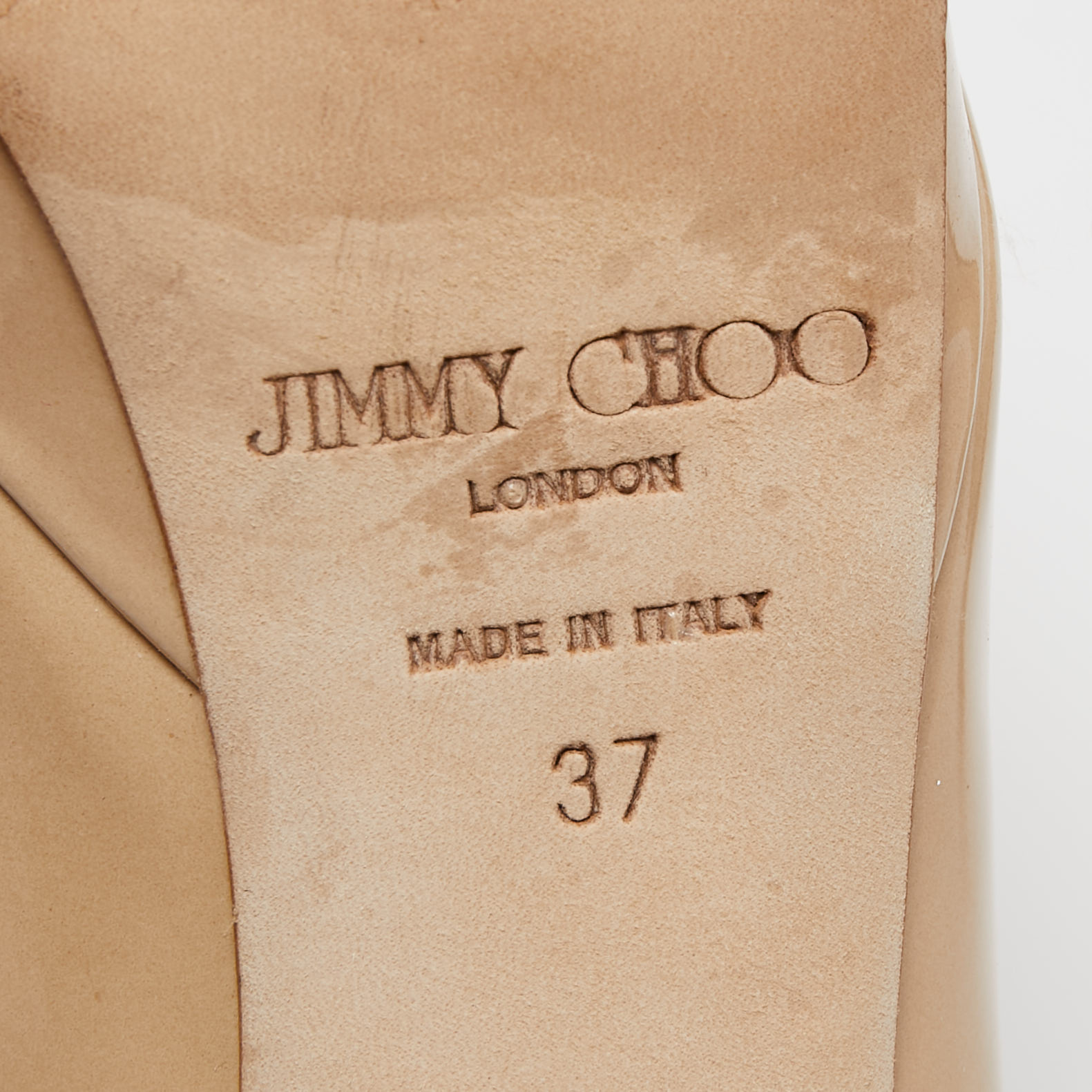 Jimmy Choo Beige Patent Leather Cosmic Platform Pumps Size 37