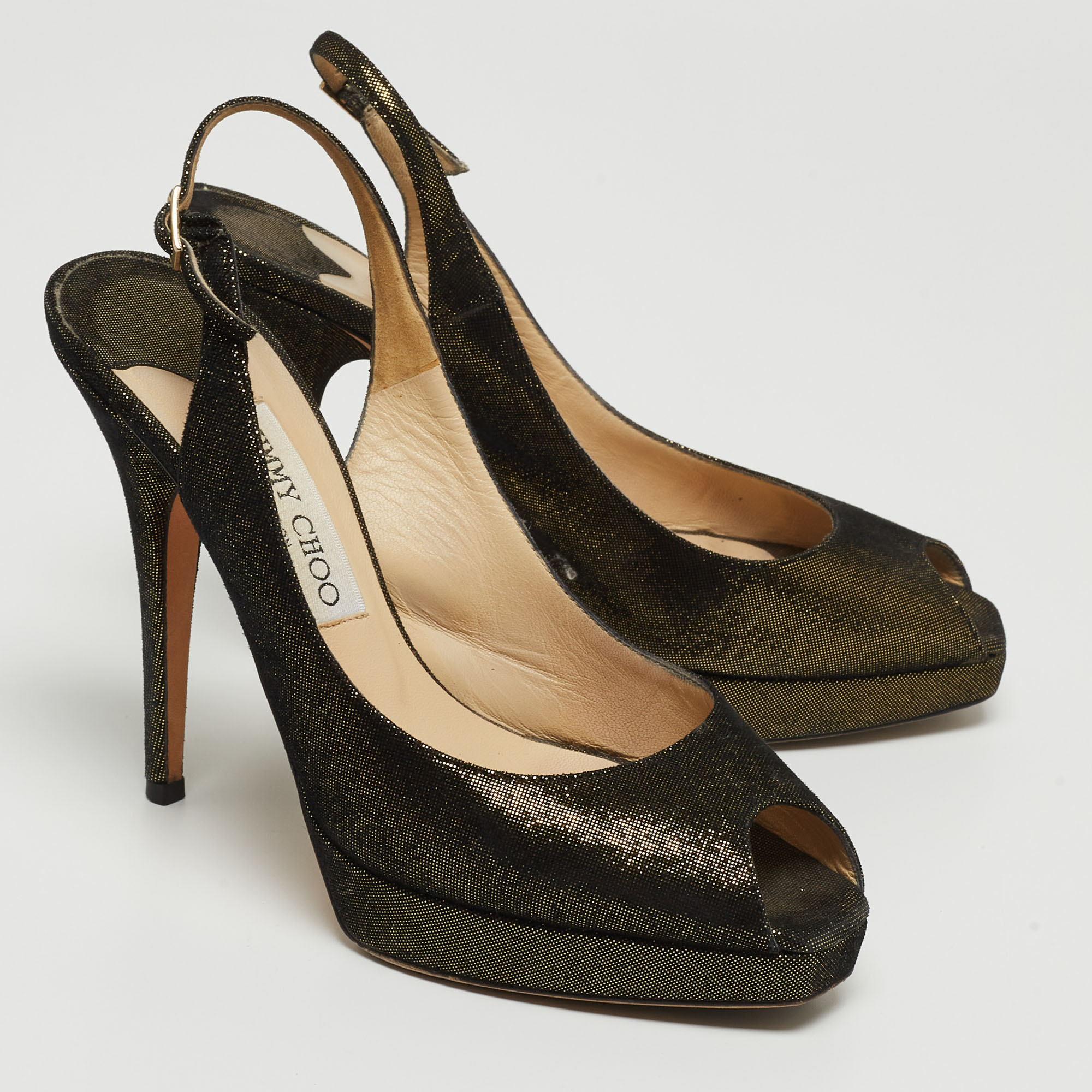 Jimmy Choo Metallic Laminated Suede Clue Slingback Pumps Size 38