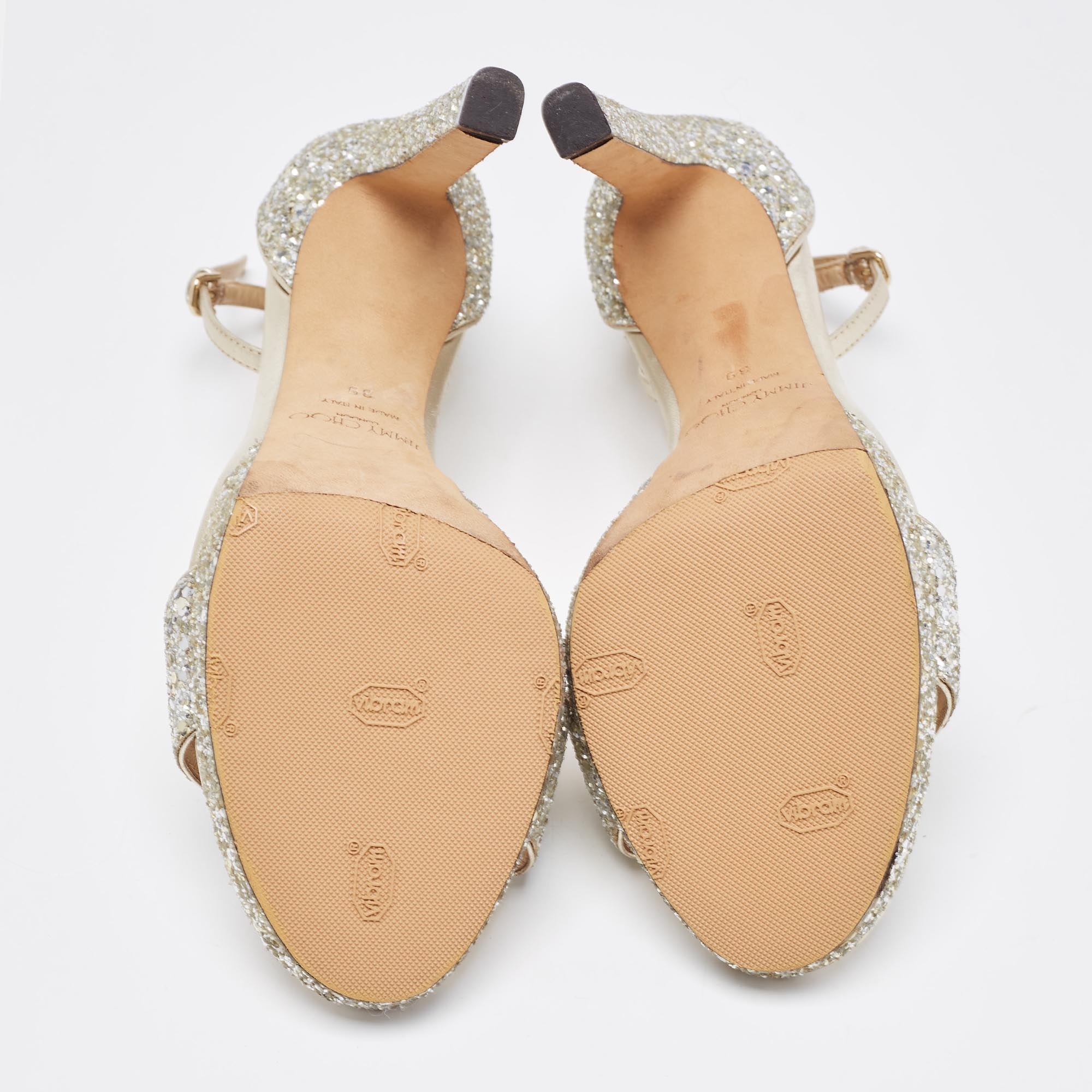 Jimmy Choo Gold Coarse Glitter Misty Sandals Size 39