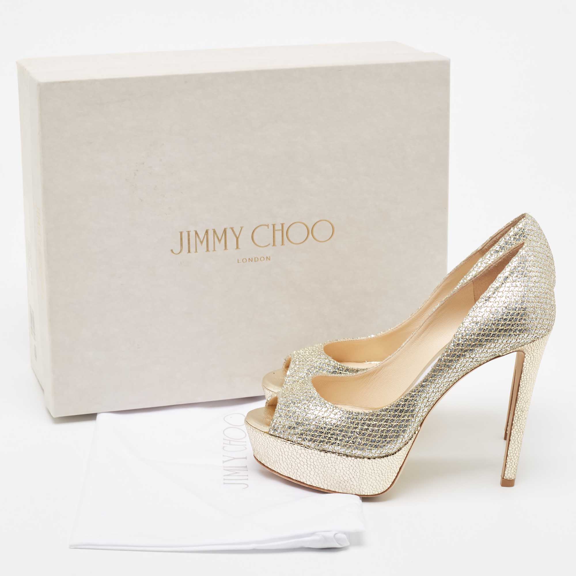 Jimmy Choo Silver/Gold Coarse Glitter Jeanette Pumps Size 36