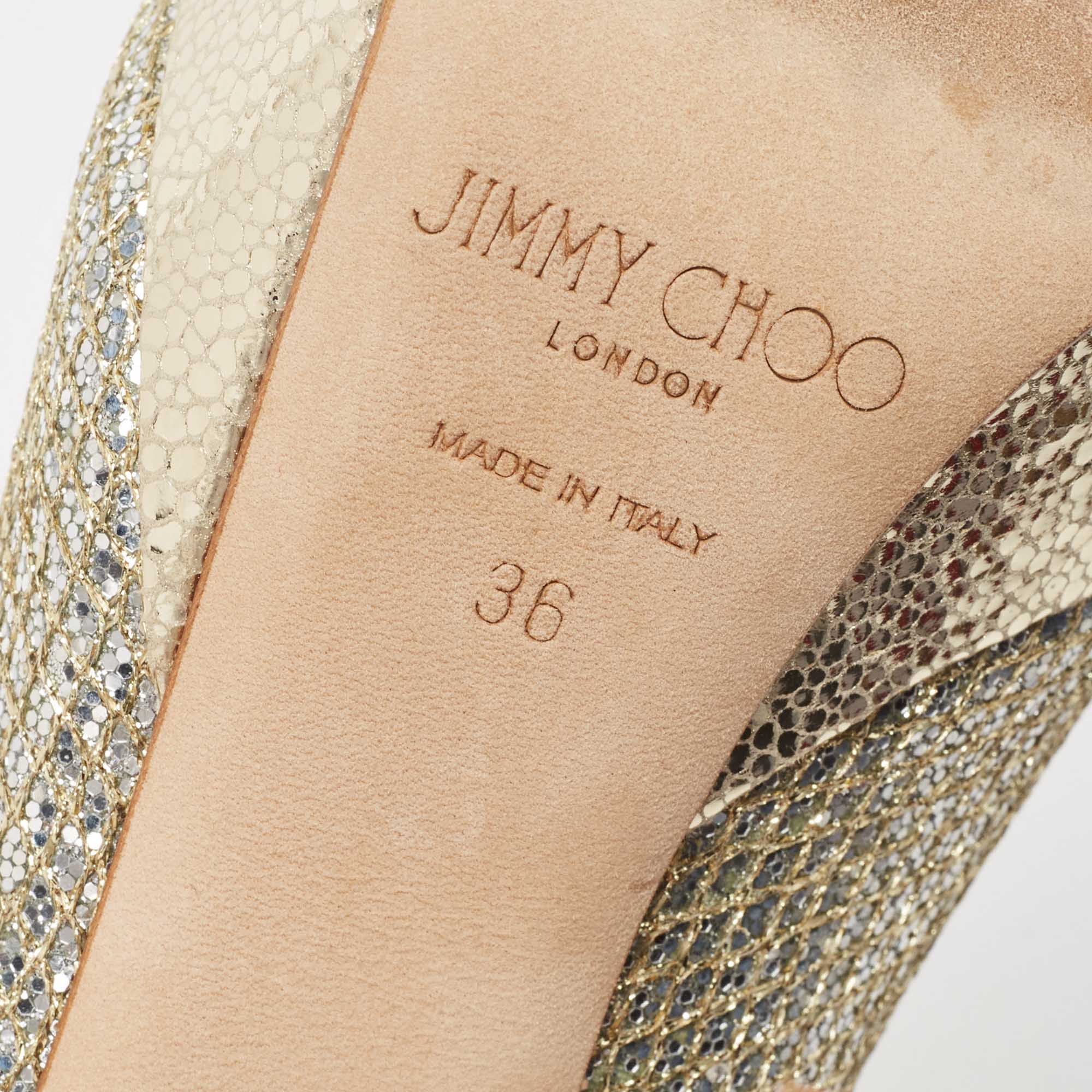 Jimmy Choo Silver/Gold Coarse Glitter Jeanette Pumps Size 36