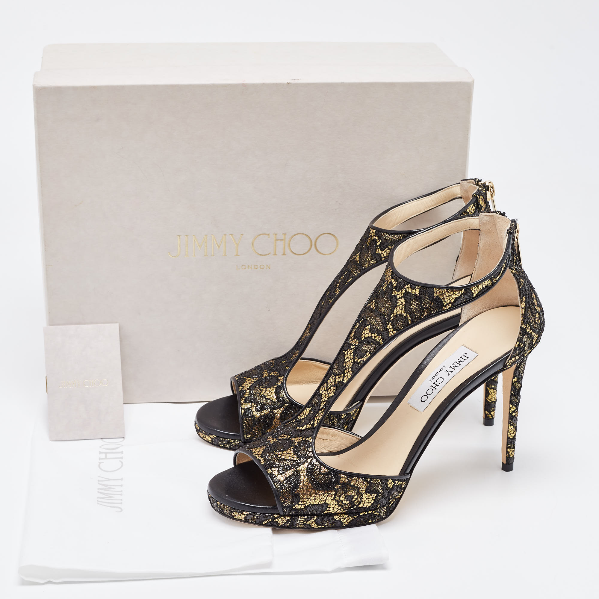 Jimmy Choo Black/Gold Lace And Leather Lana Sandals Size 41