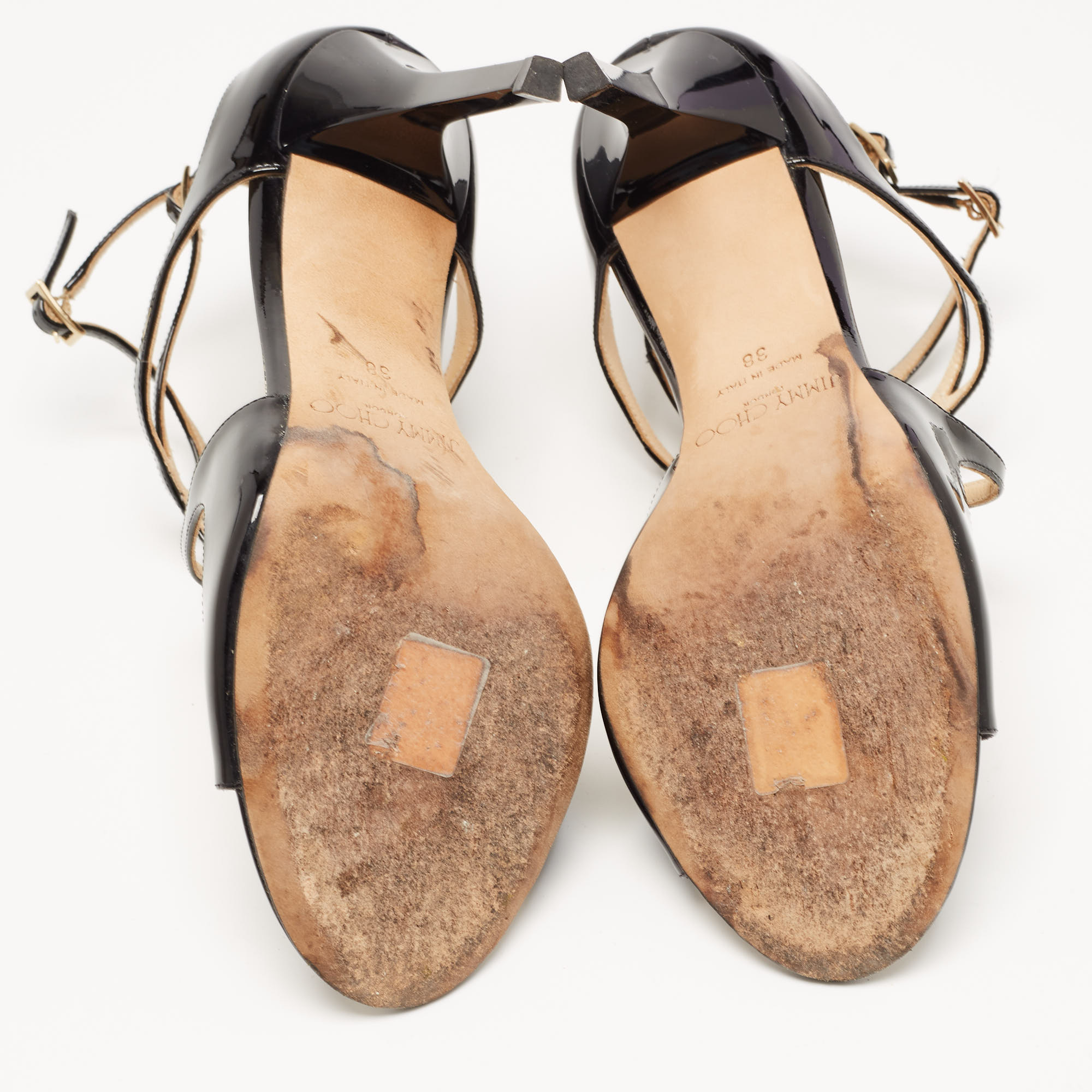 Jimmy Choo Black Patent Leather Ivette Sandals Size 38
