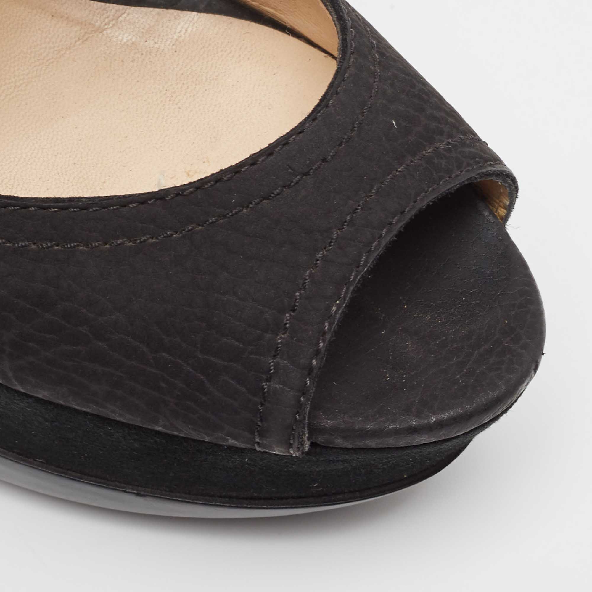 Jimmy Choo Black Nubuck Leather Ankle Strap Sandals Size 36.5