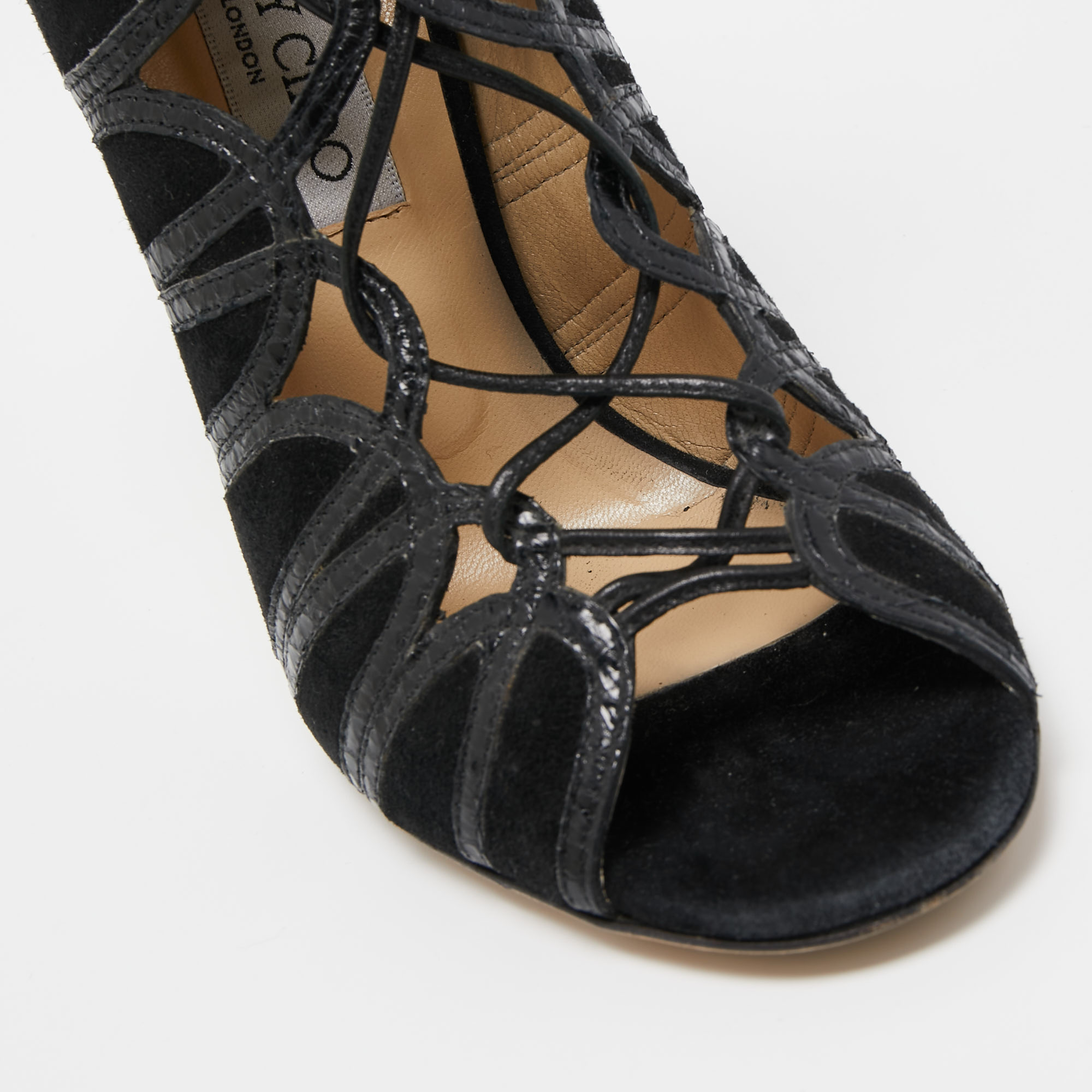 Jimmy Choo Black Python And Suede Lace Up Pumps 37