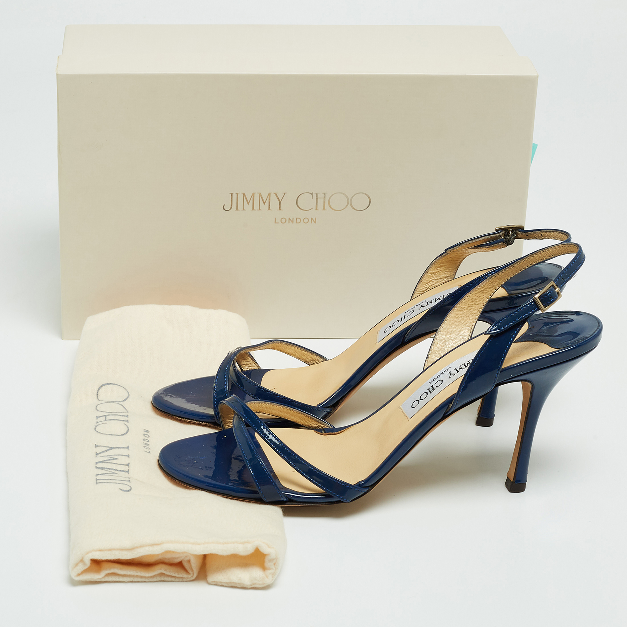 Jimmy Choo Blue Patent Leather India Slingback Sandals Size 39.5