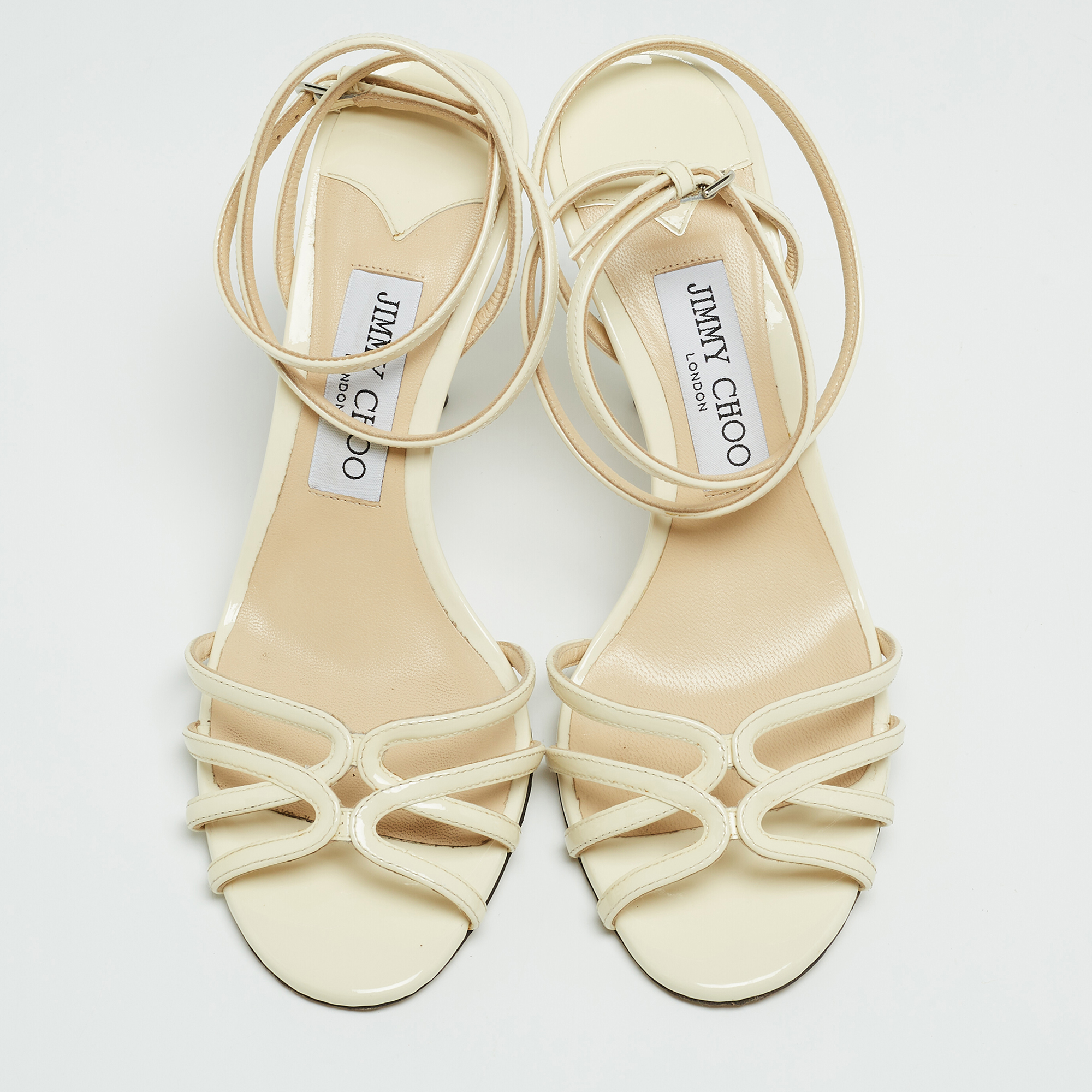 Jimmy Choo Off White Patent Leather Mimi Ankle Strap Sandals Size 38