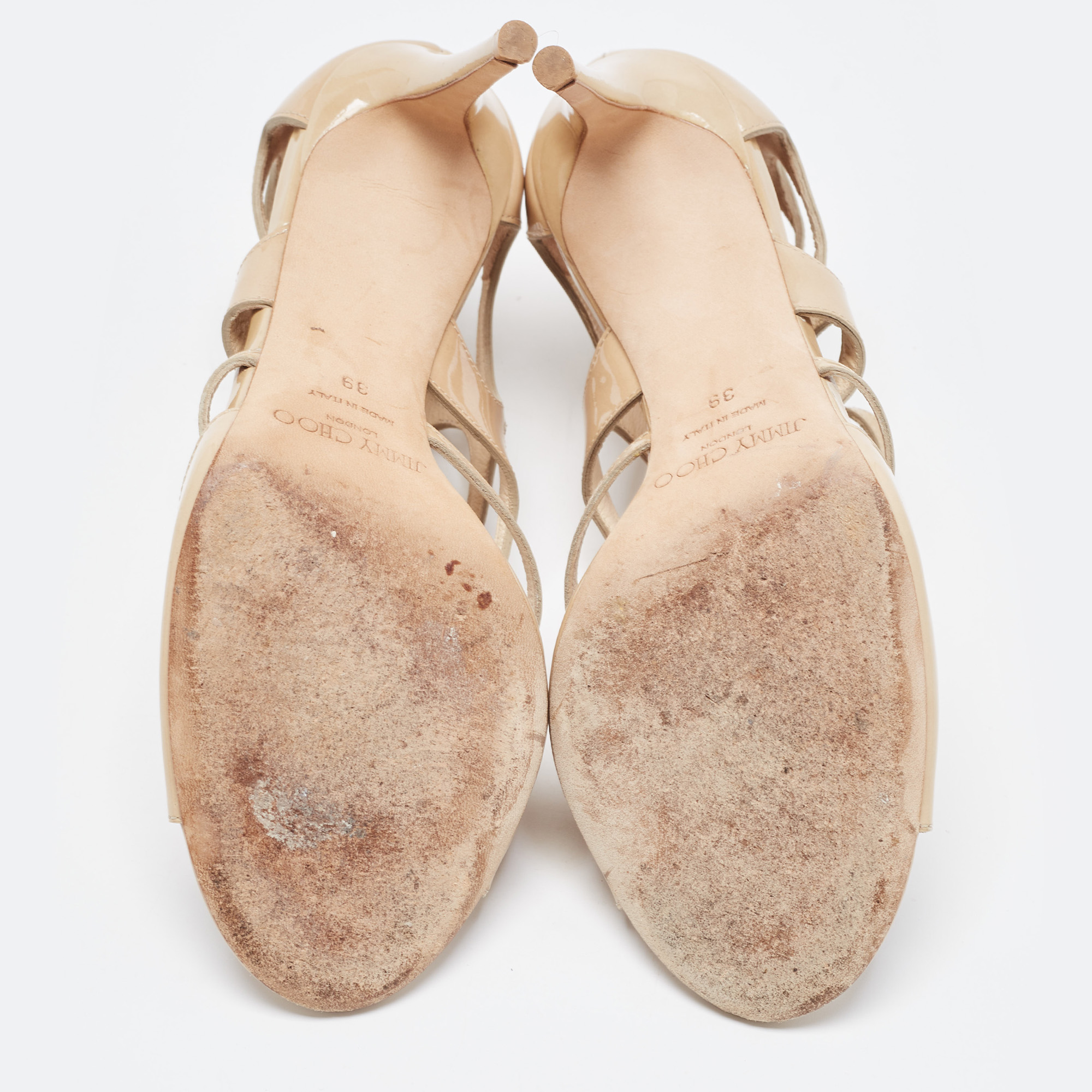 Jimmy Choo Beige Patent Leather Ren Sandals Size 39