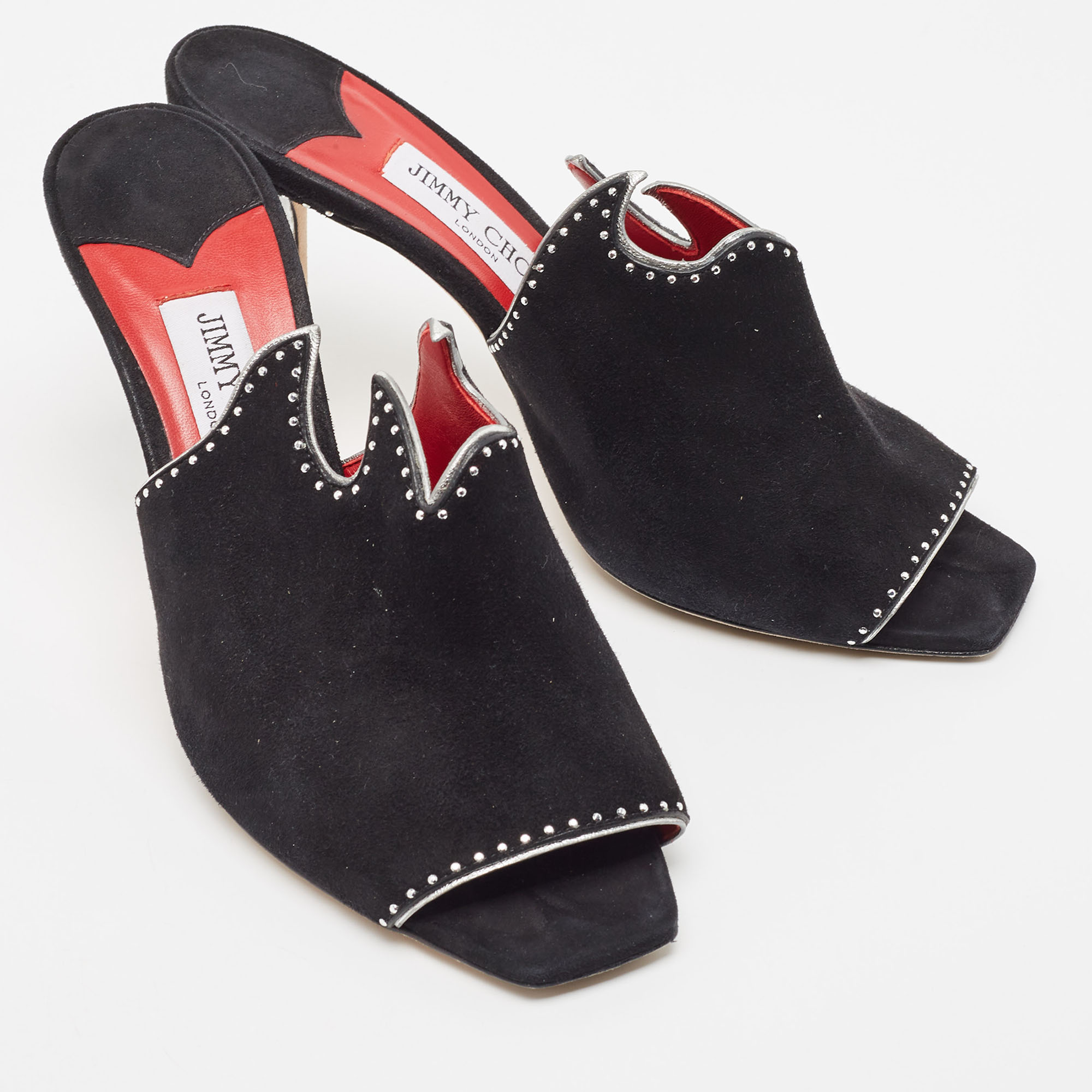 Jimmy Choo Black/Silver Suede Mahi Cutout Mule Sandals Size 39