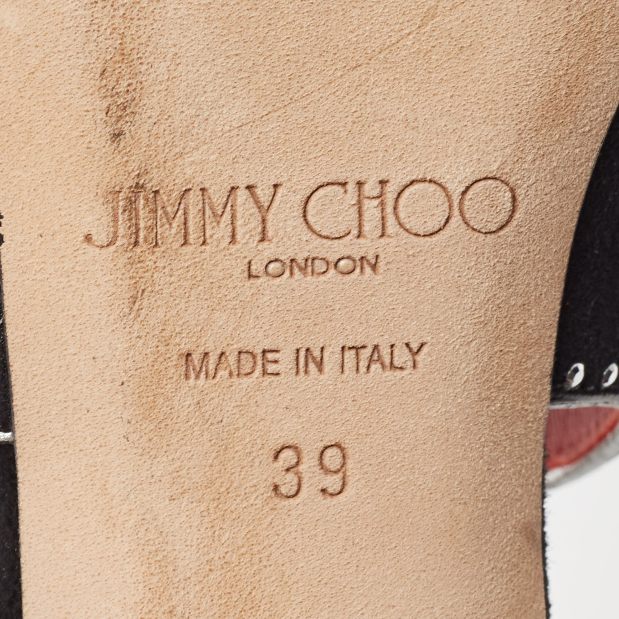 Jimmy Choo Black/Silver Suede Mahi Cutout Mule Sandals Size 39