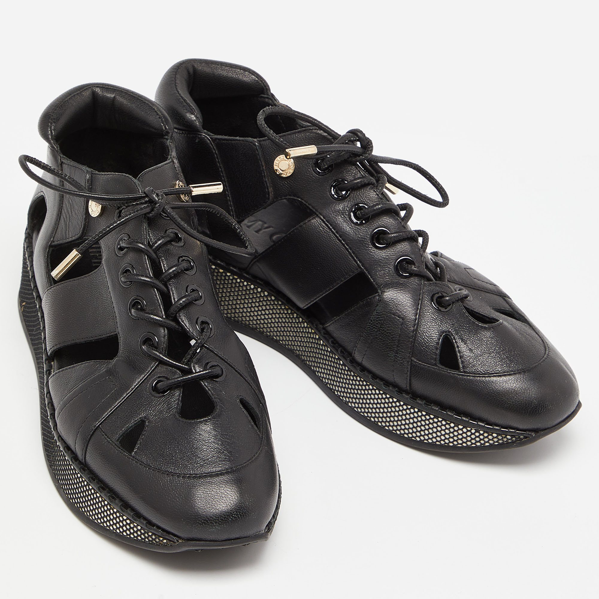 Jimmy Choo Black Cut Out Leather Morton Sneakers Size 36