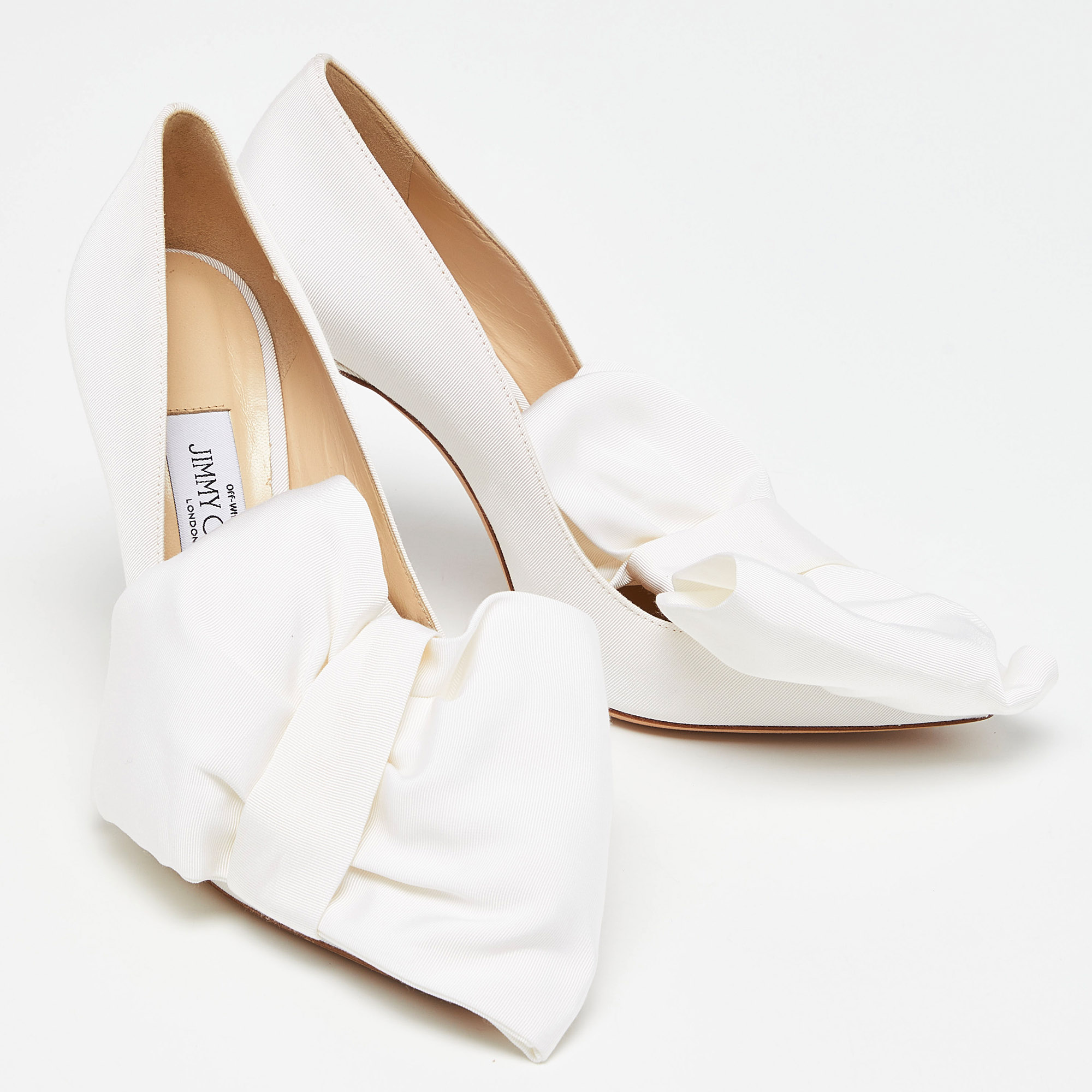 Jimmy Choo White Canvas Oversized Bow Pumps Size 36