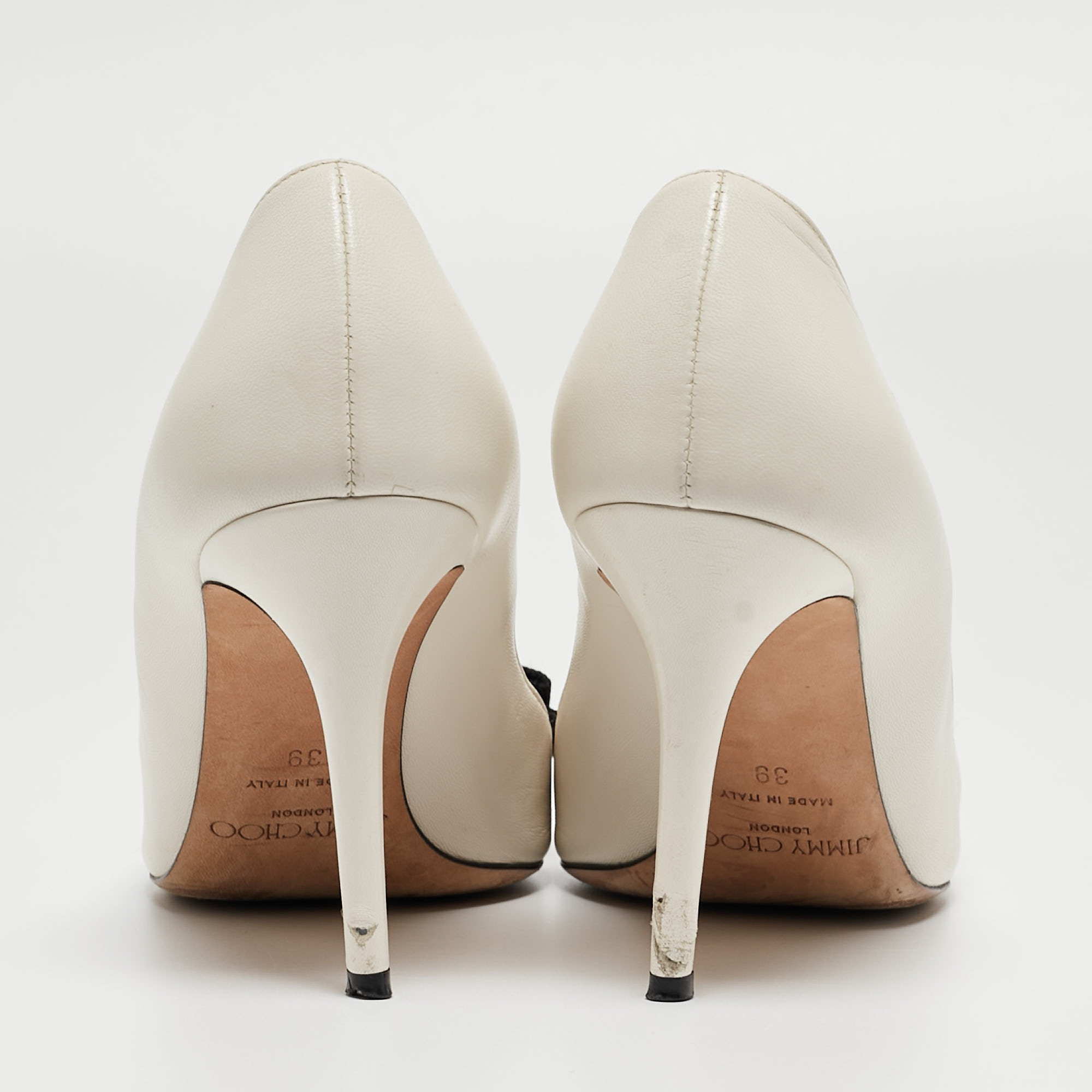 Jimmy Choo White Leather Bow Pointed Toe Pumps Size 39