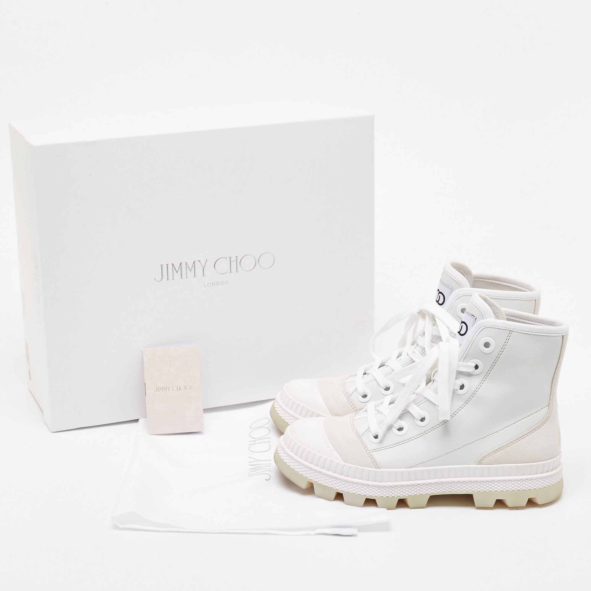 Jimmy Choo White/Grey Suede And Leather High Top Sneakers Size 37.5