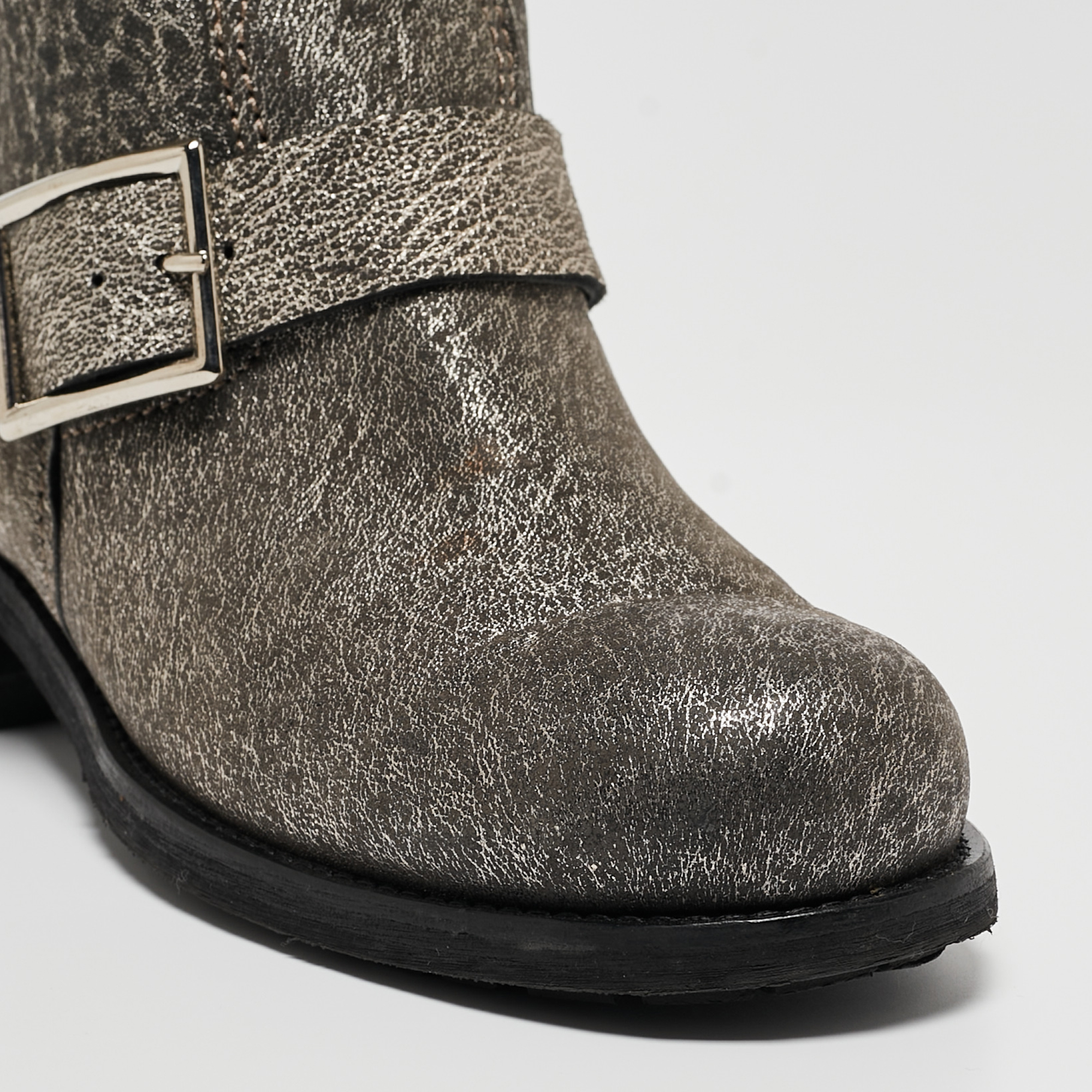 Jimmy Choo Grey Textured Leather Buckle Detail Ankle Boots Size 38