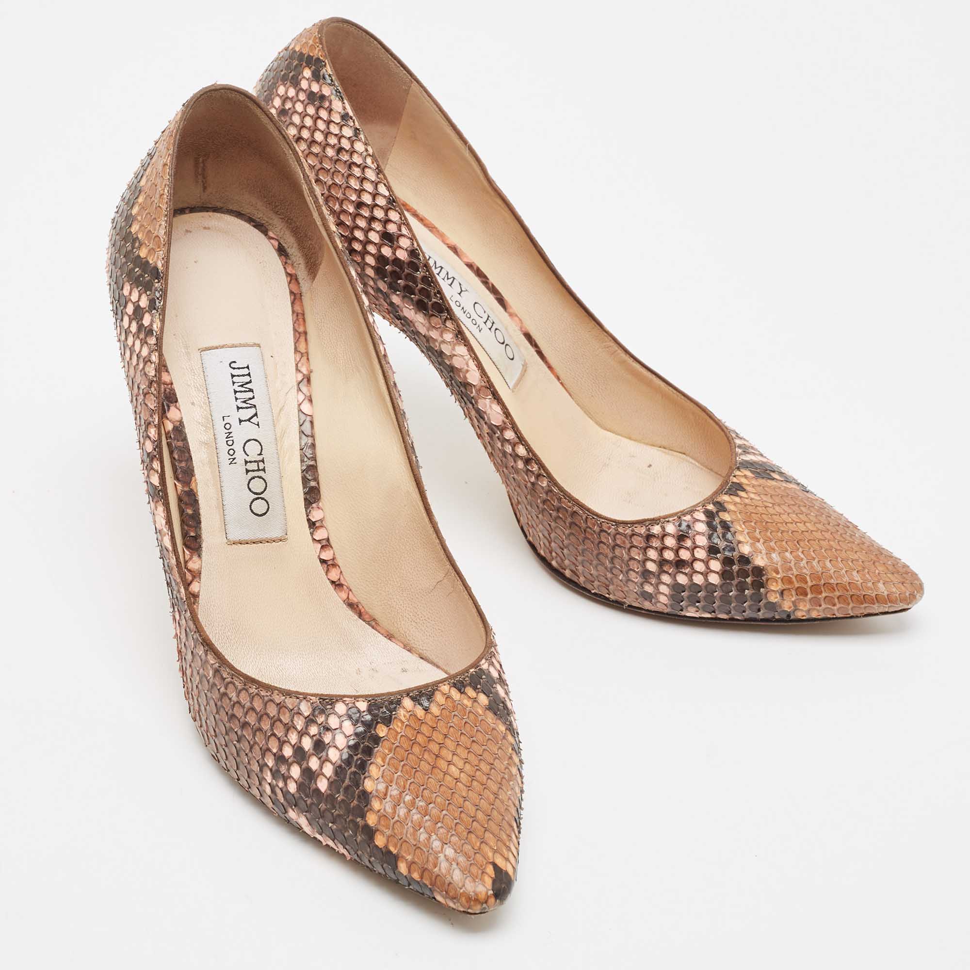 Jimmy Choo Brown Python Leather Abel Pointed Toe Pumps Size 37