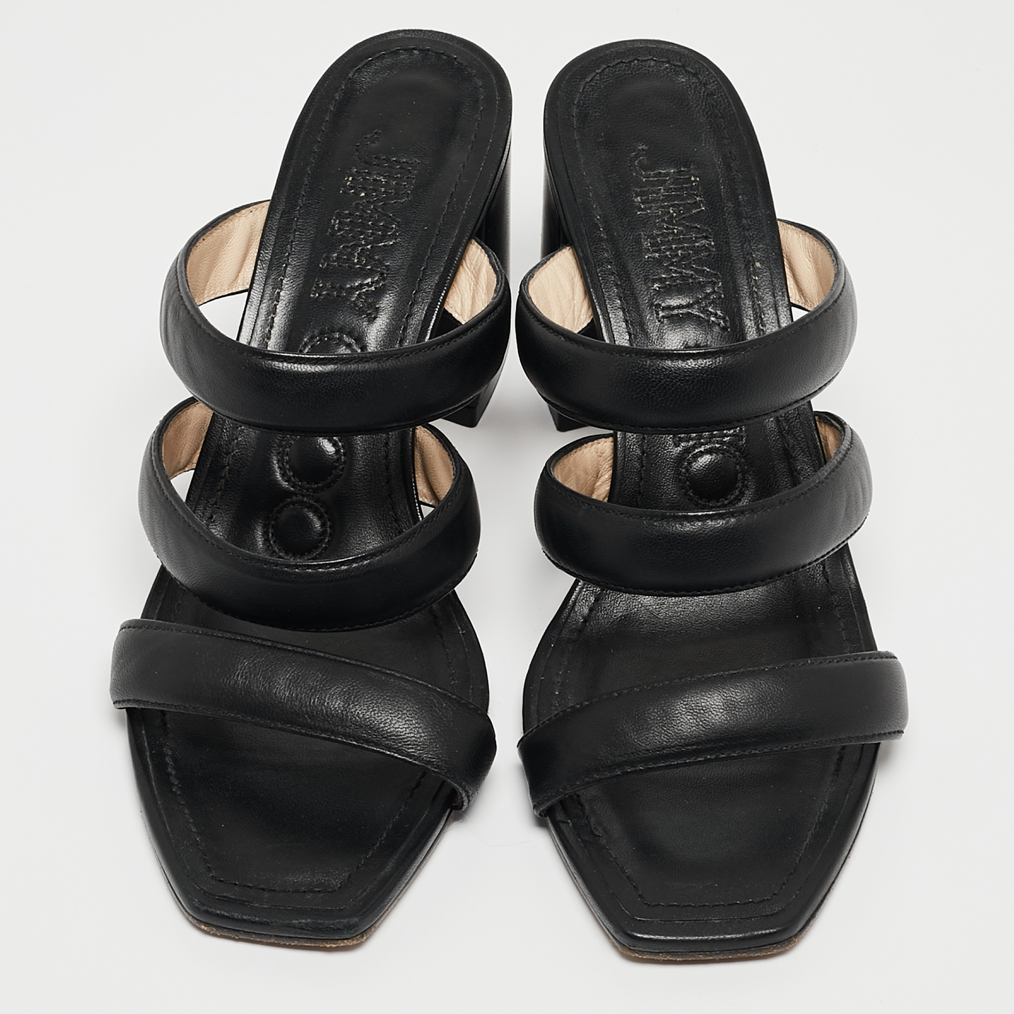 Jimmy Choo Black Leather Auna Slide Sandals Size 38.5