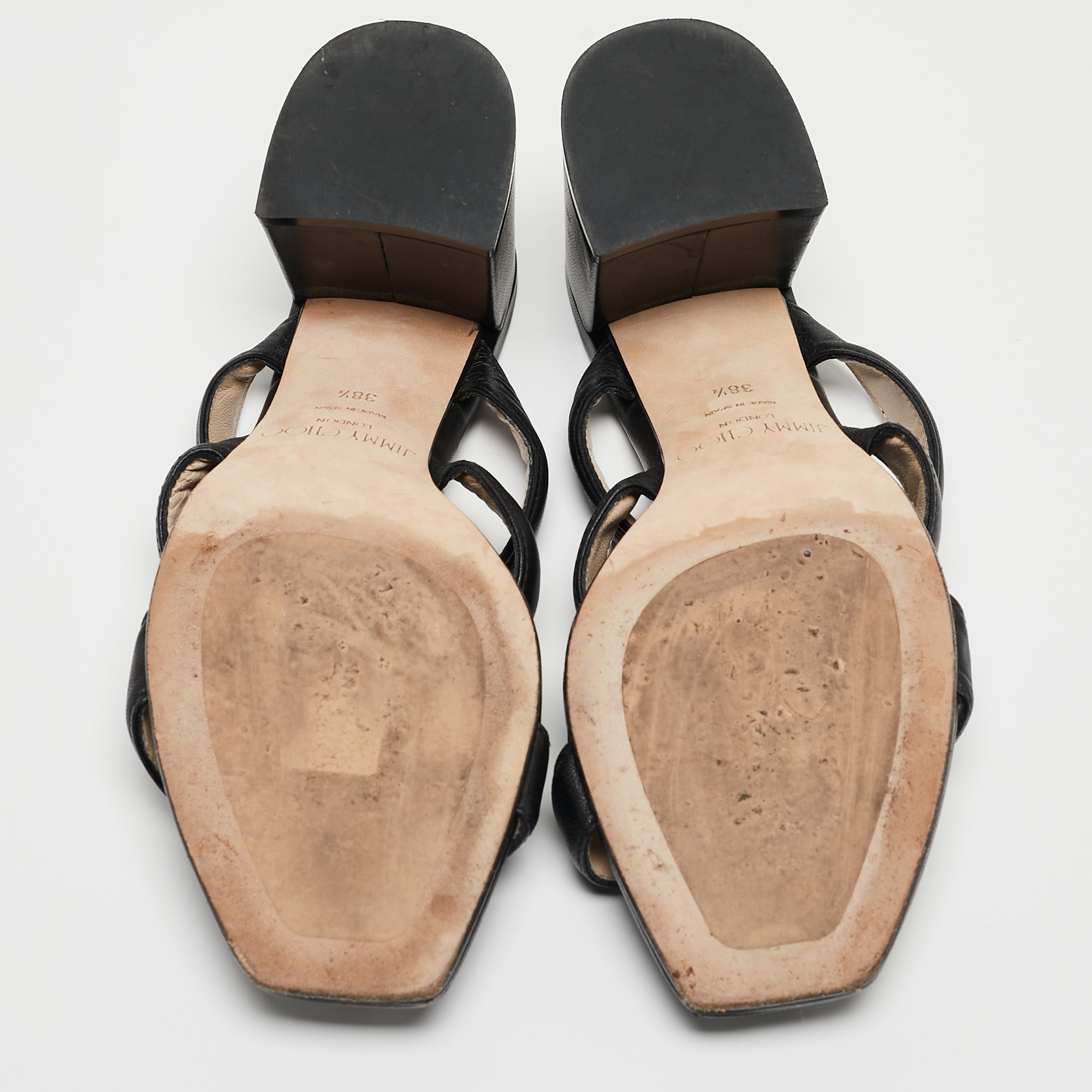 Jimmy Choo Black Leather Auna Slide Sandals Size 38.5