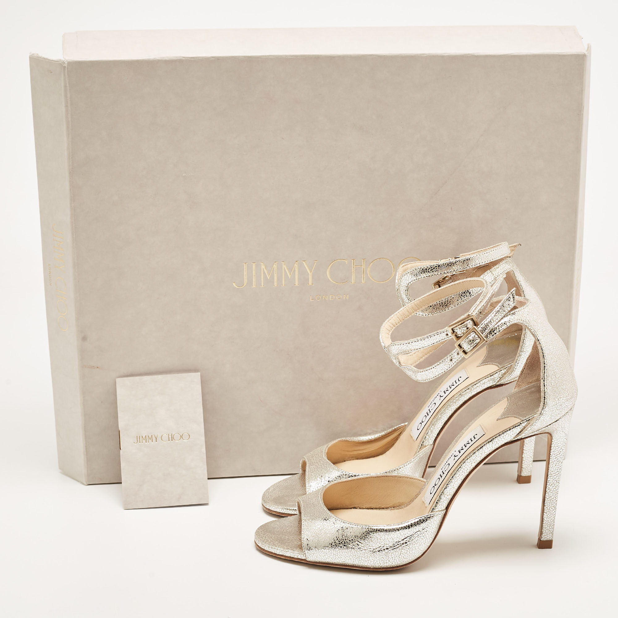 Jimmy Choo Silver Crackled Patent Leather Lane Sandals Size 35