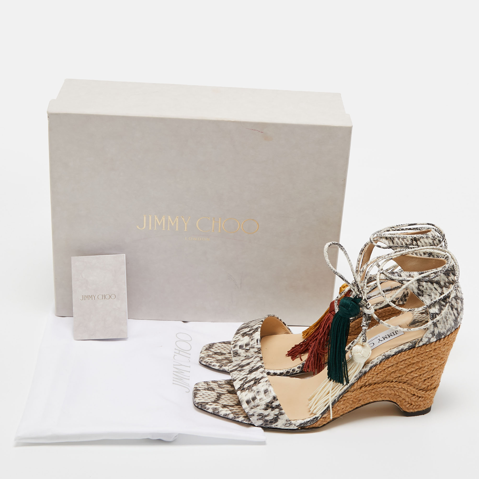 Jimmy Choo Brown/Cream Python Leather Wedge Sandals Size 40.5