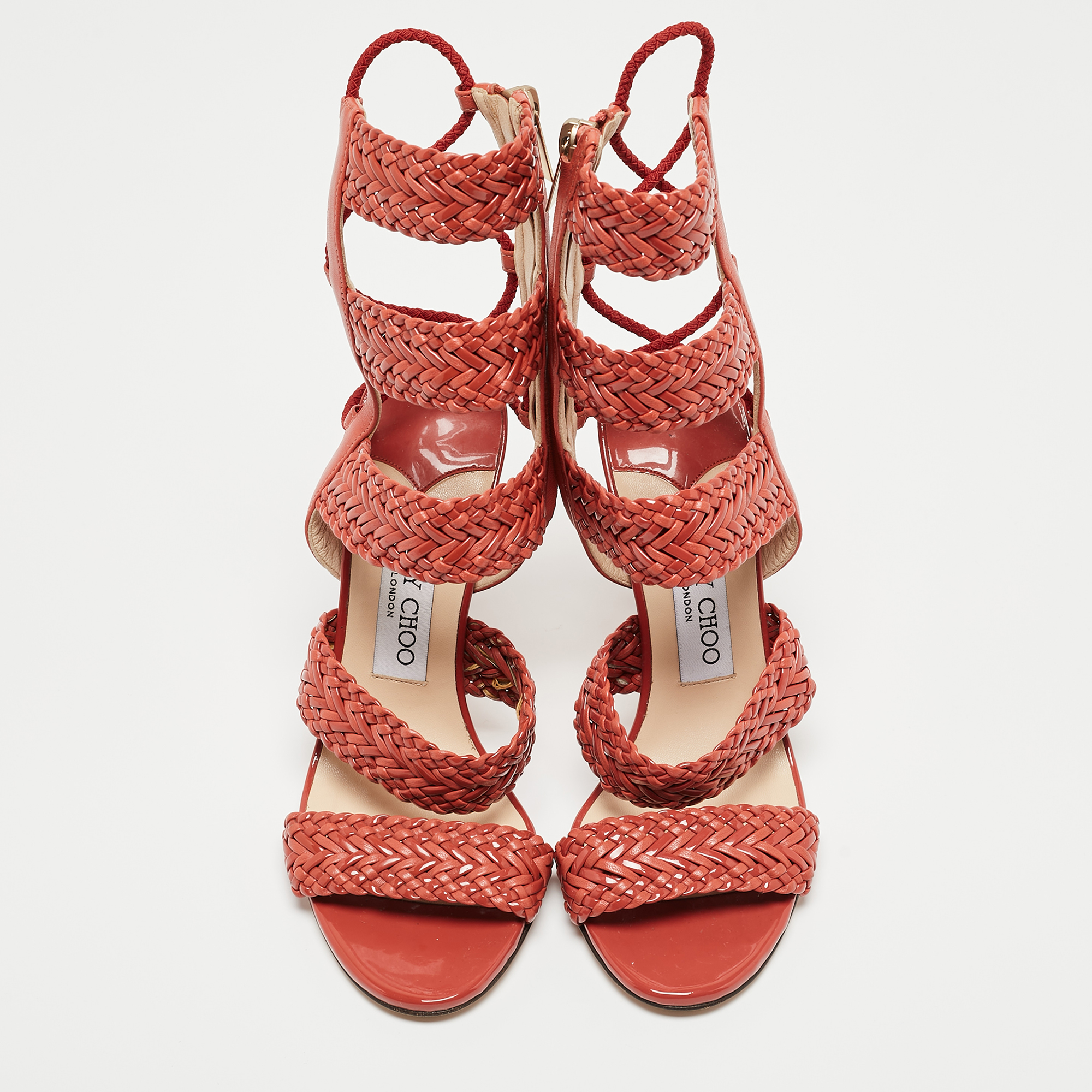Jimmy Choo Orange Braided Leather And Suede Lima Gladiator Sandals Size 36