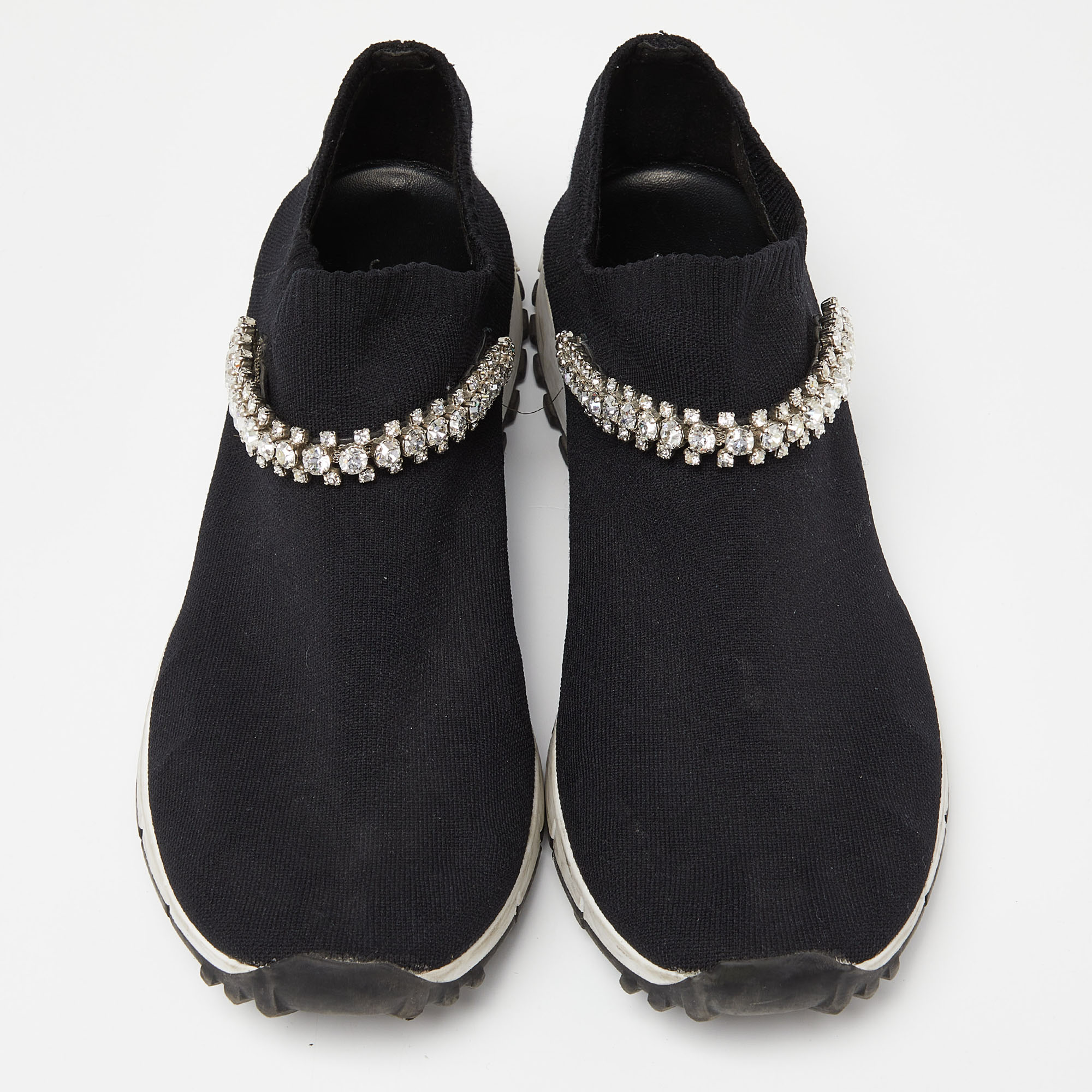 Jimmy Choo Black Knit Fabric Crystal Embellished Verona Sneakers Size 38