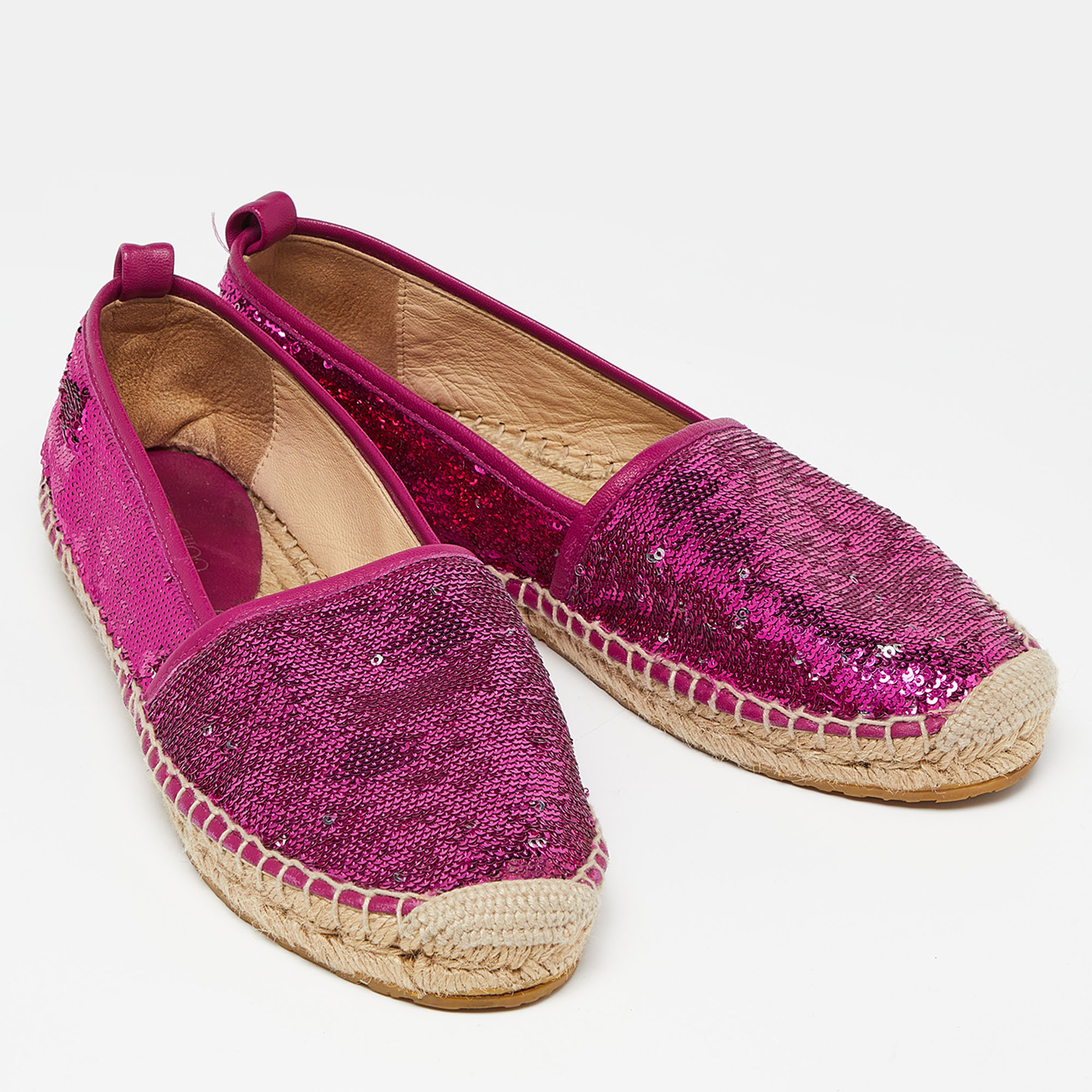 Jimmy Choo Pink Sequins Espadrille Flats Size 37.5