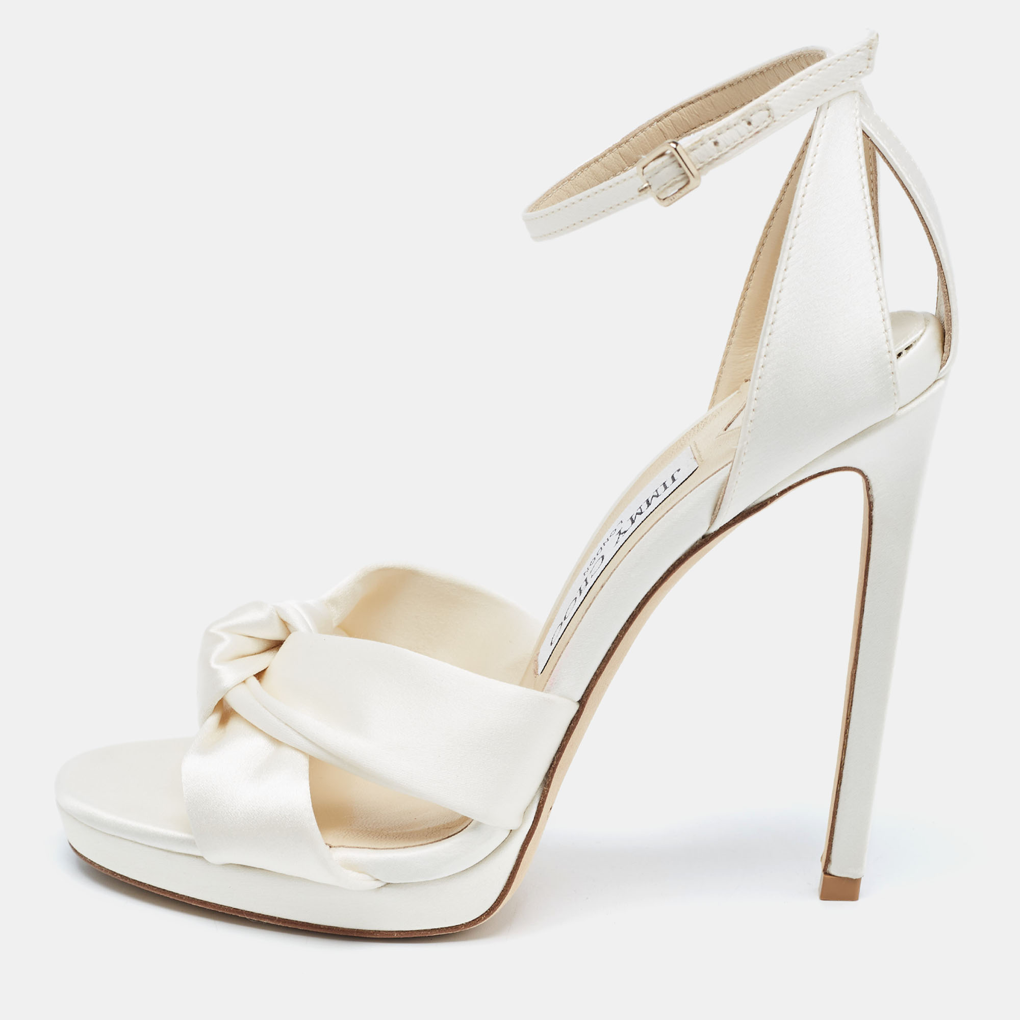 Jimmy Choo Ivory Satin Rosie Ankle Strap Sandals Size 37