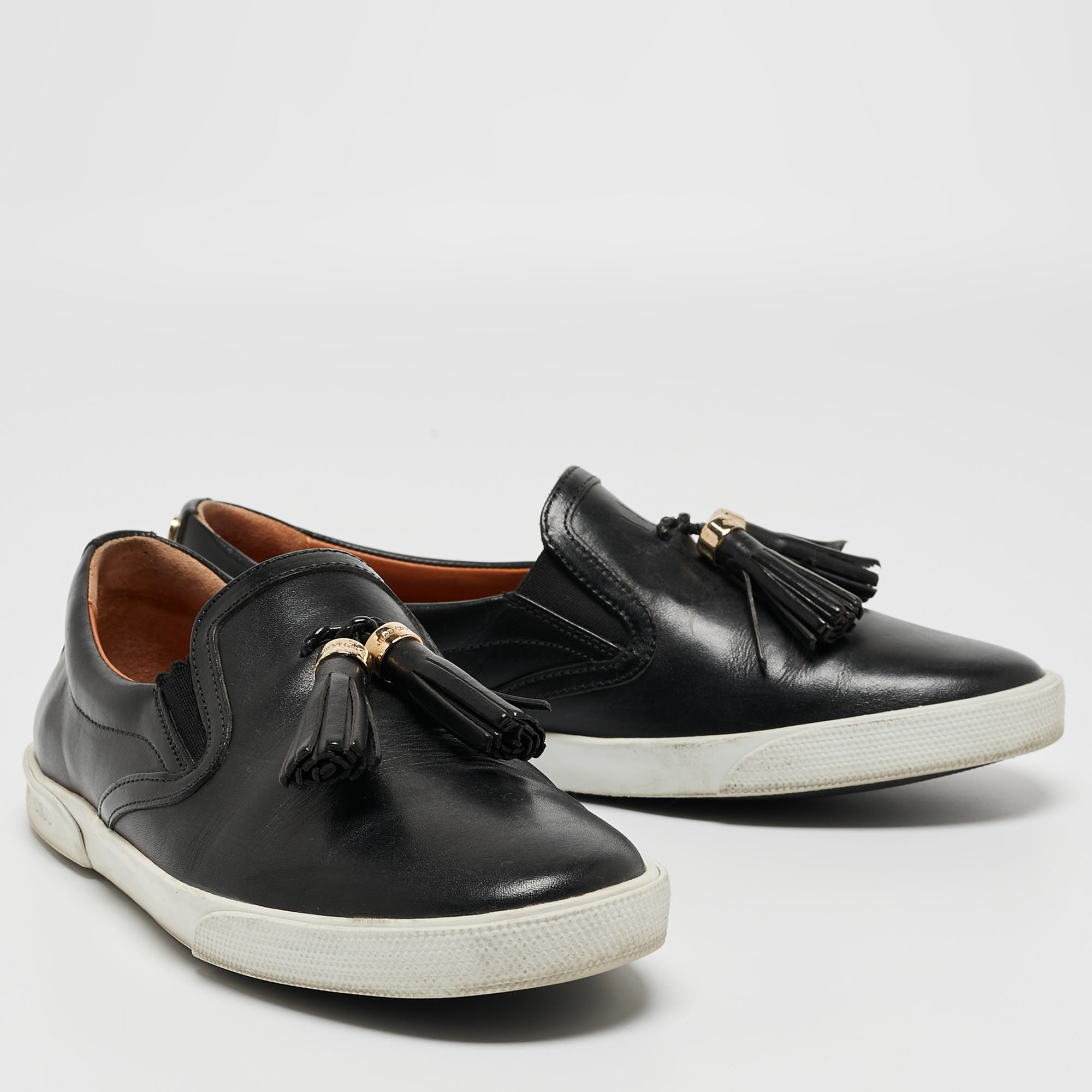 Jimmy Choo Black Leather  Fringes Tassels Loafers Size 37