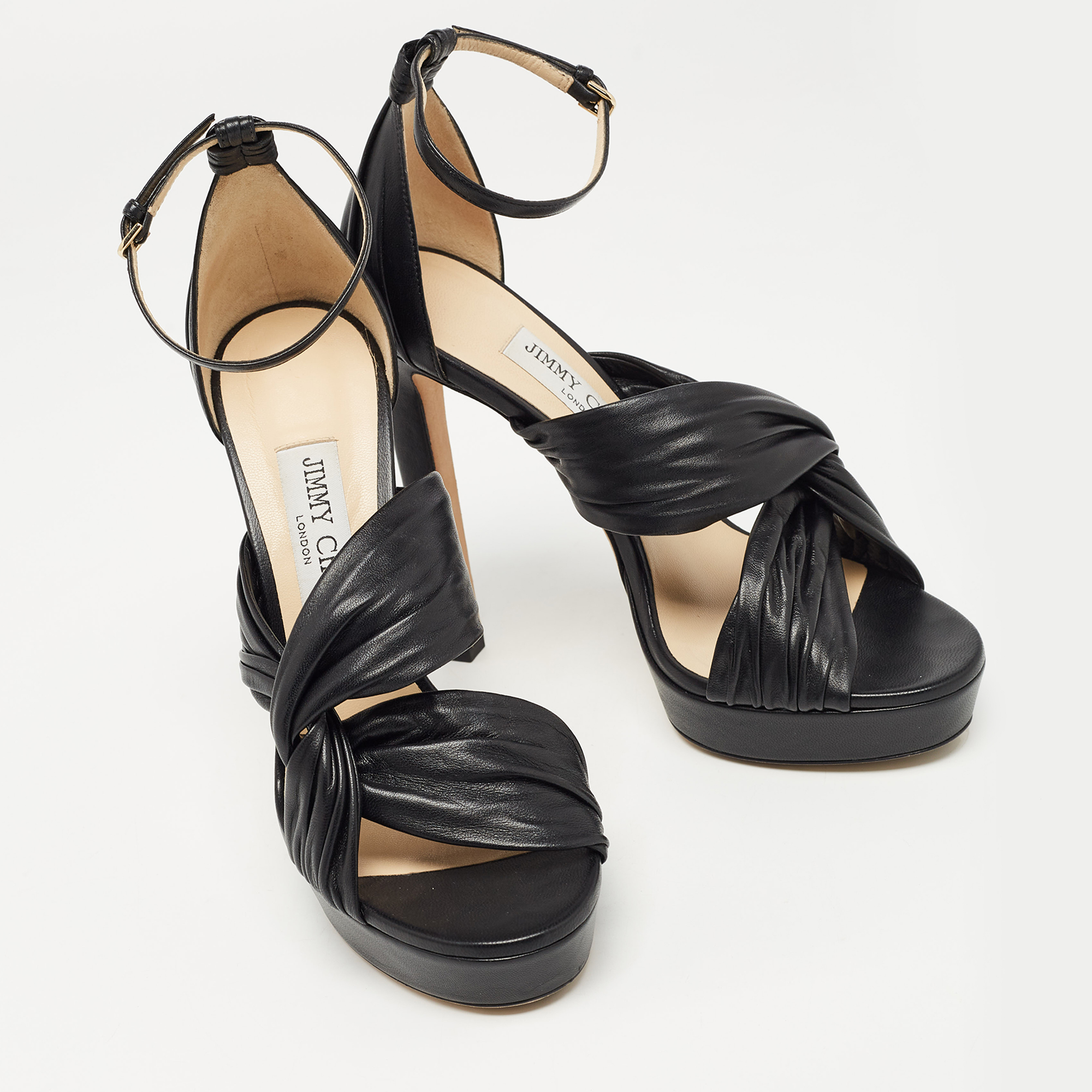Jimmy Choo Black Leather Abril Platform Sandals Size 38
