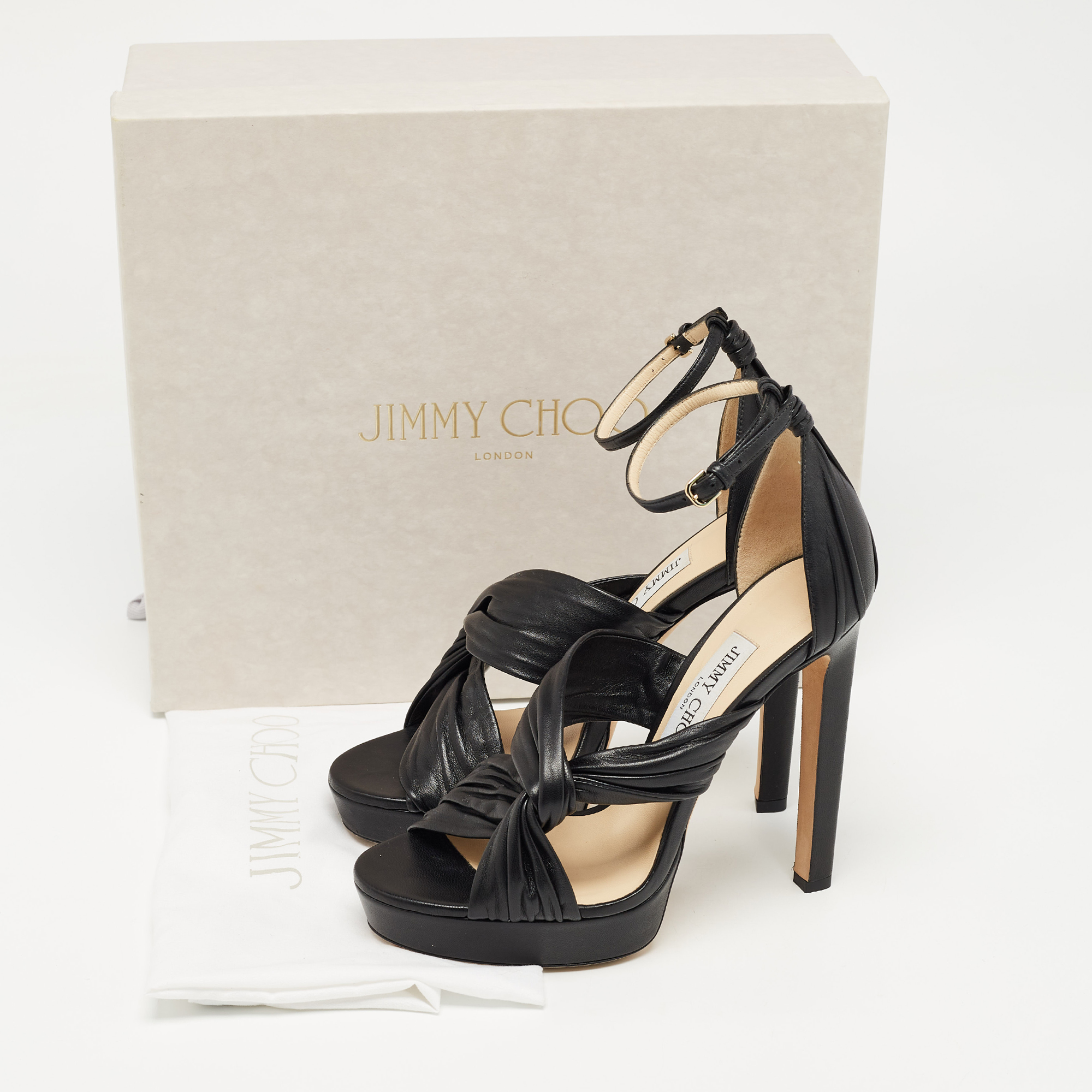 Jimmy Choo Black Leather Abril Platform Sandals Size 38