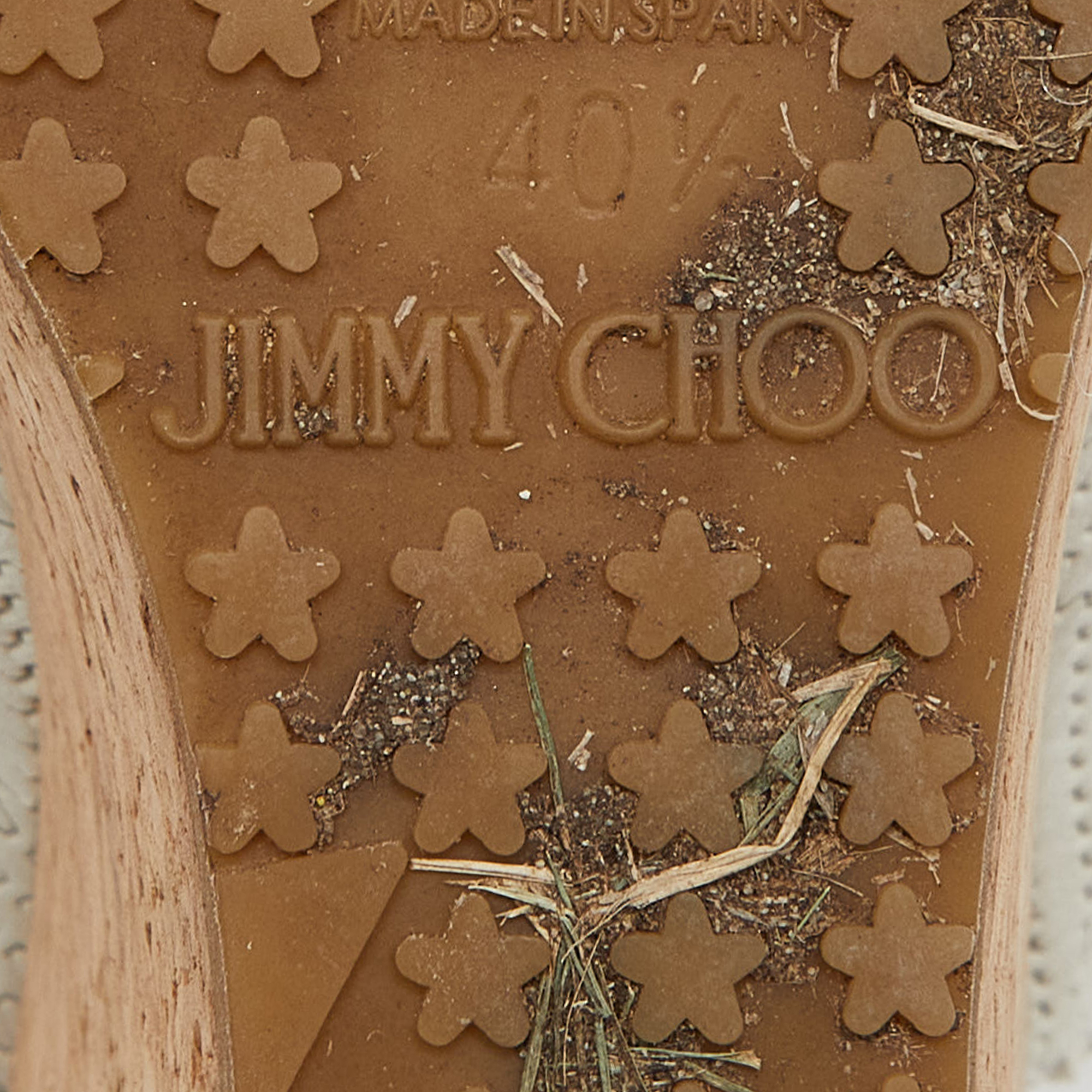 Jimmy Choo Grey Faux Leather Prova Slingback Cork Wedge Sandals Size 40.5