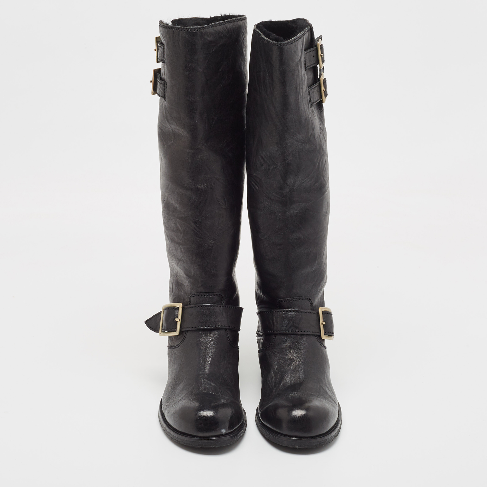 Jimmy Choo Black Leather Knee Length Boots Size 35.5