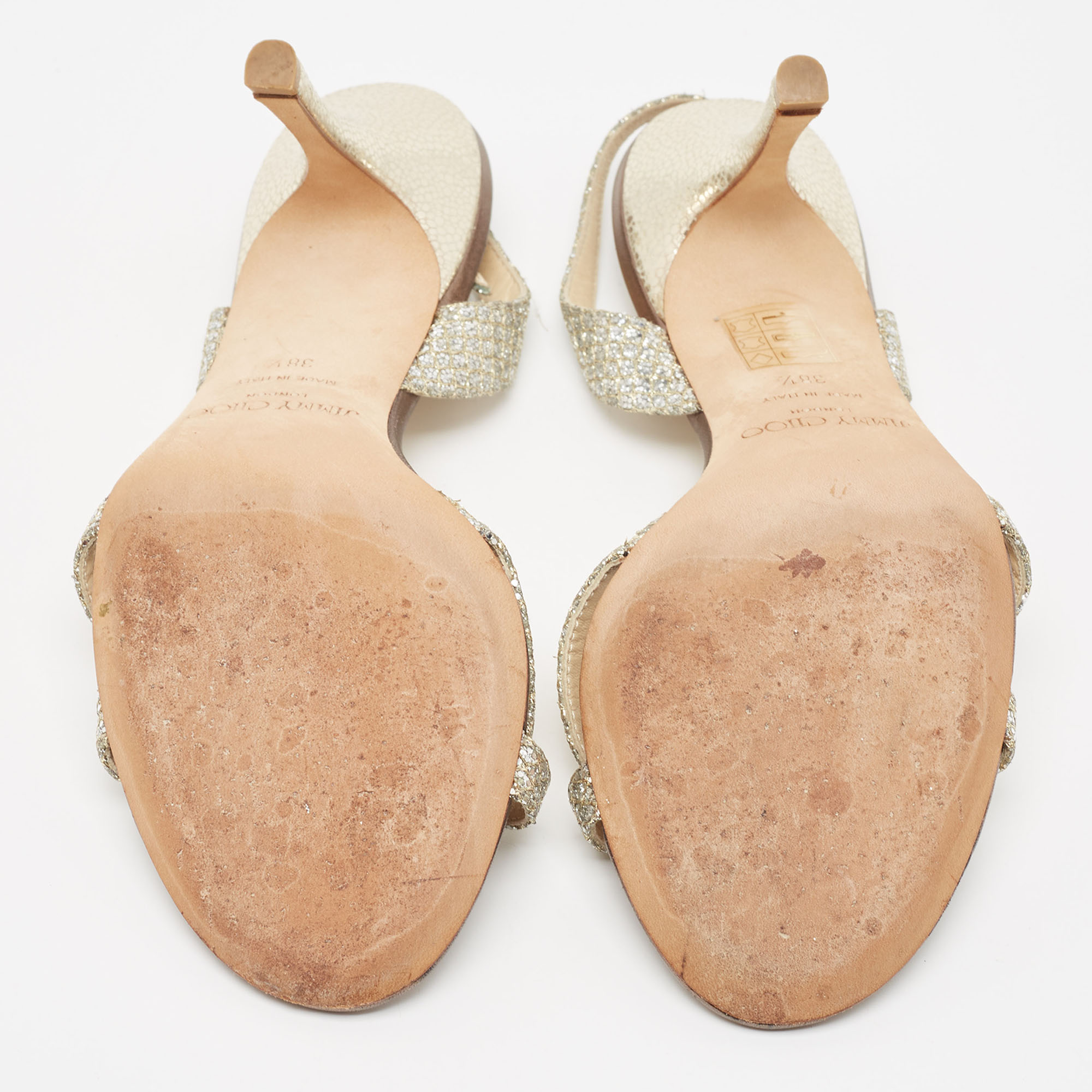 Jimmy Choo Silver Glitter India Slingback Sandals Size 38.5