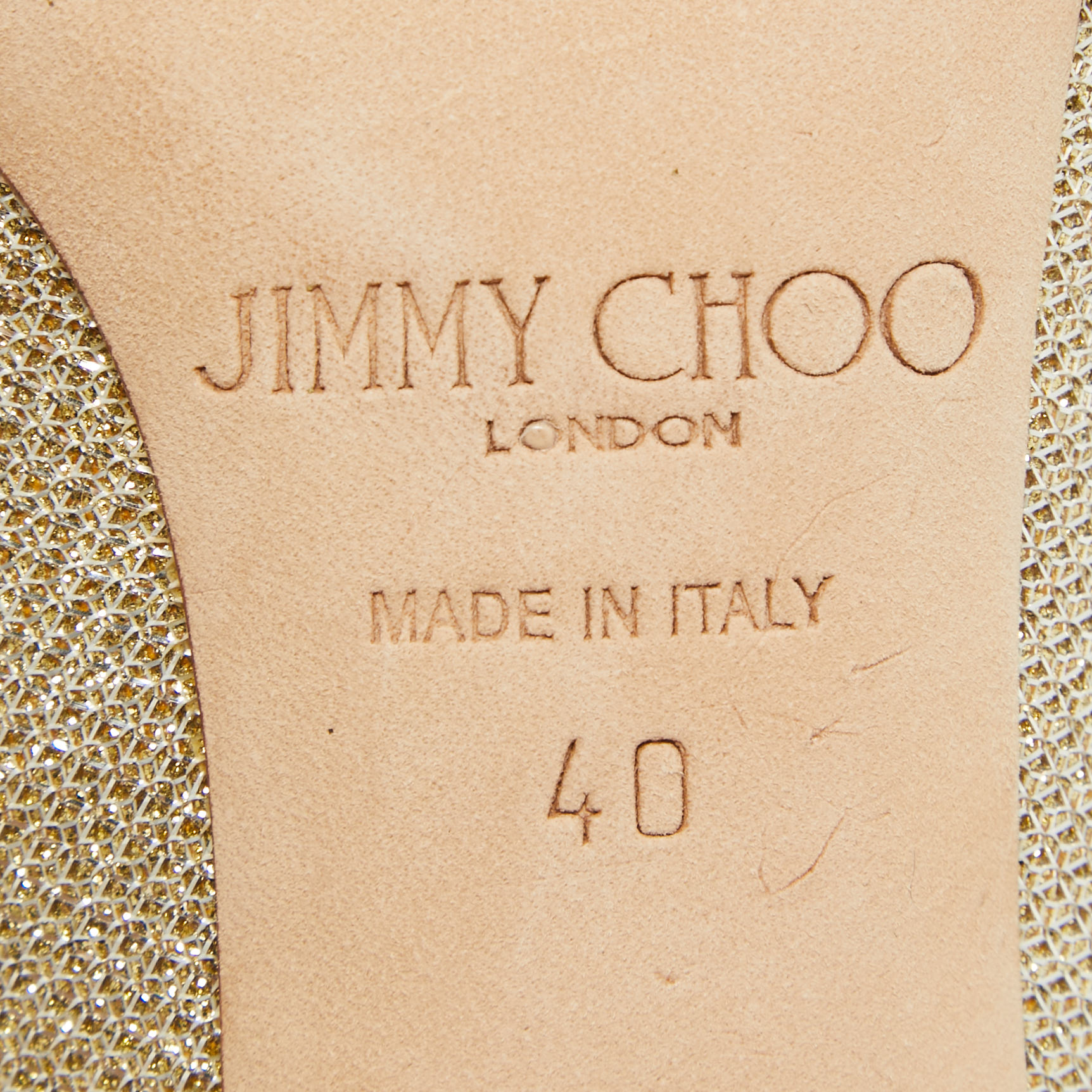 Jimmy Choo Metallic Gold Lamè Glitter Fabric Crystal Embellished Mamey Pumps Size 40