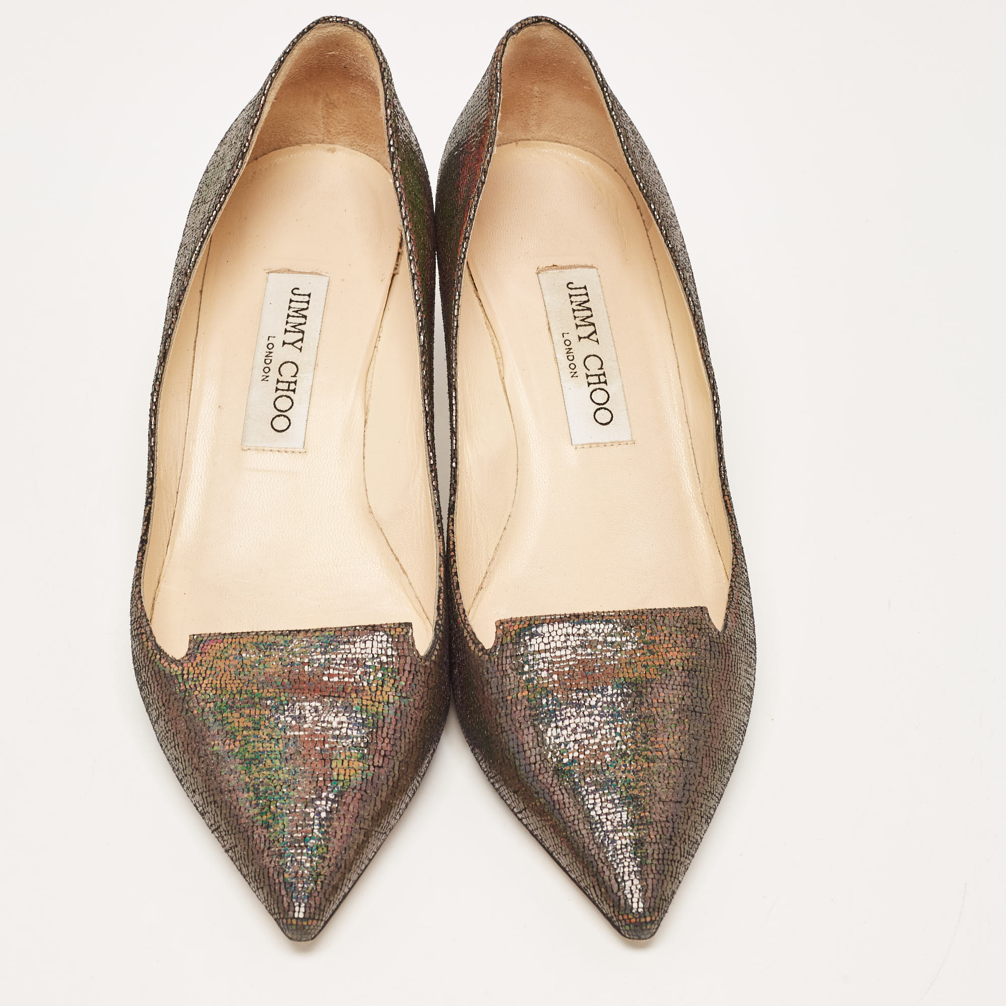 Jimmy Choo Metallic Laminated Suede Allure Pumps Size 38