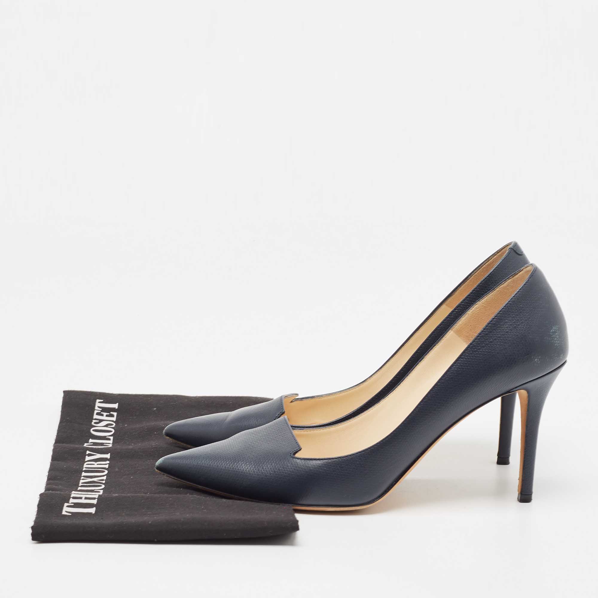 Jimmy Choo Dark Blue Leather Pointed Toe Pumps Size 38.5