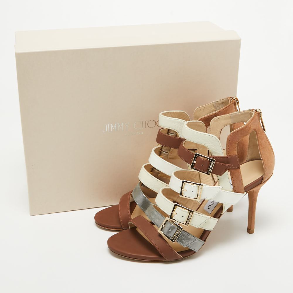 Jimmy Choo Multicolor Leather Bubble Buckle Strappy Open Toe Sandals Size 38.5