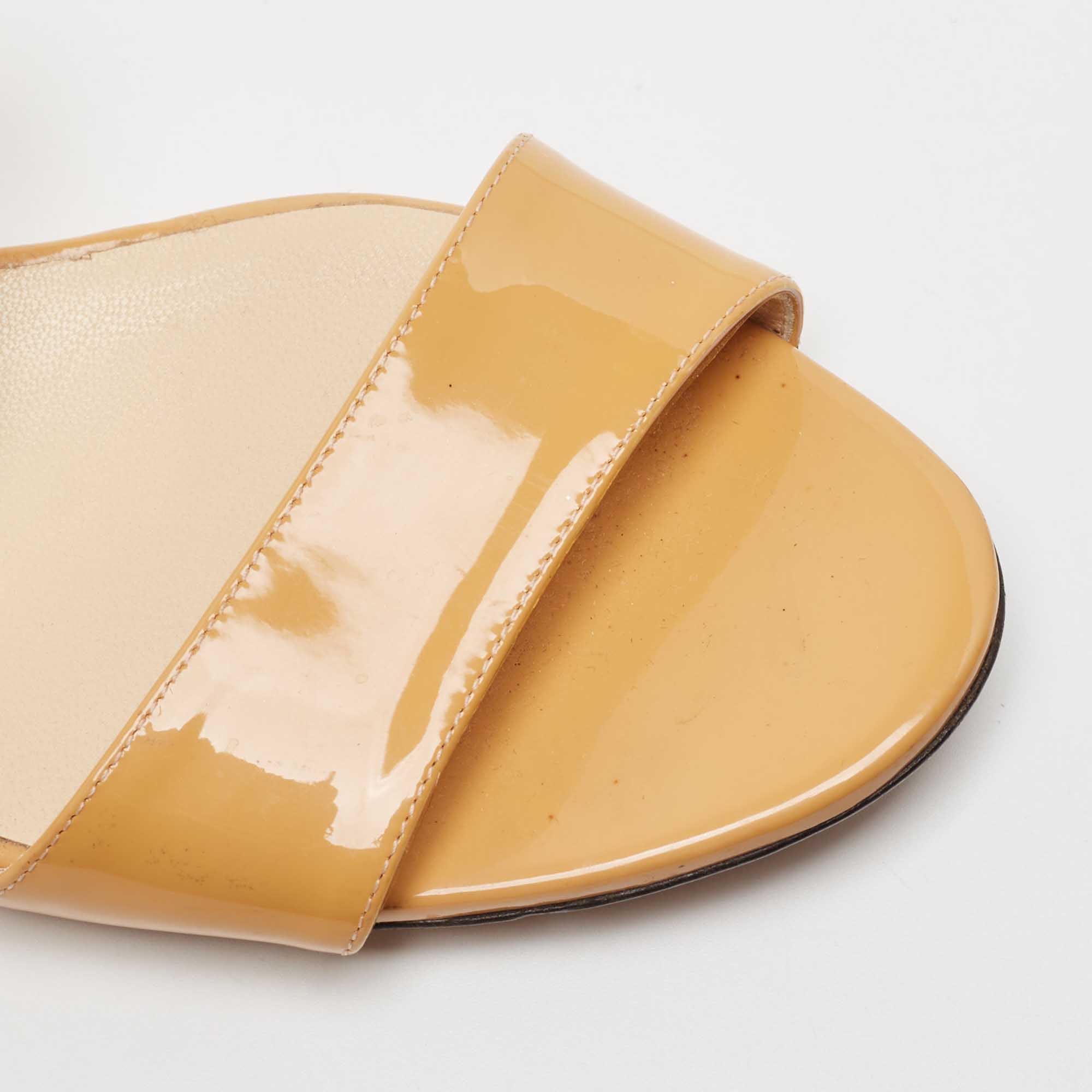 Jimmy Choo Light Orange Patent Leather Chiara Wedge Sandals Size 39