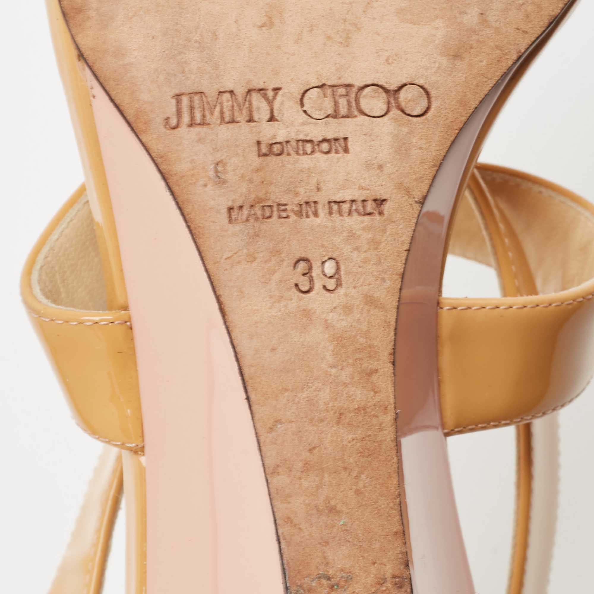 Jimmy Choo Light Orange Patent Leather Chiara Wedge Sandals Size 39