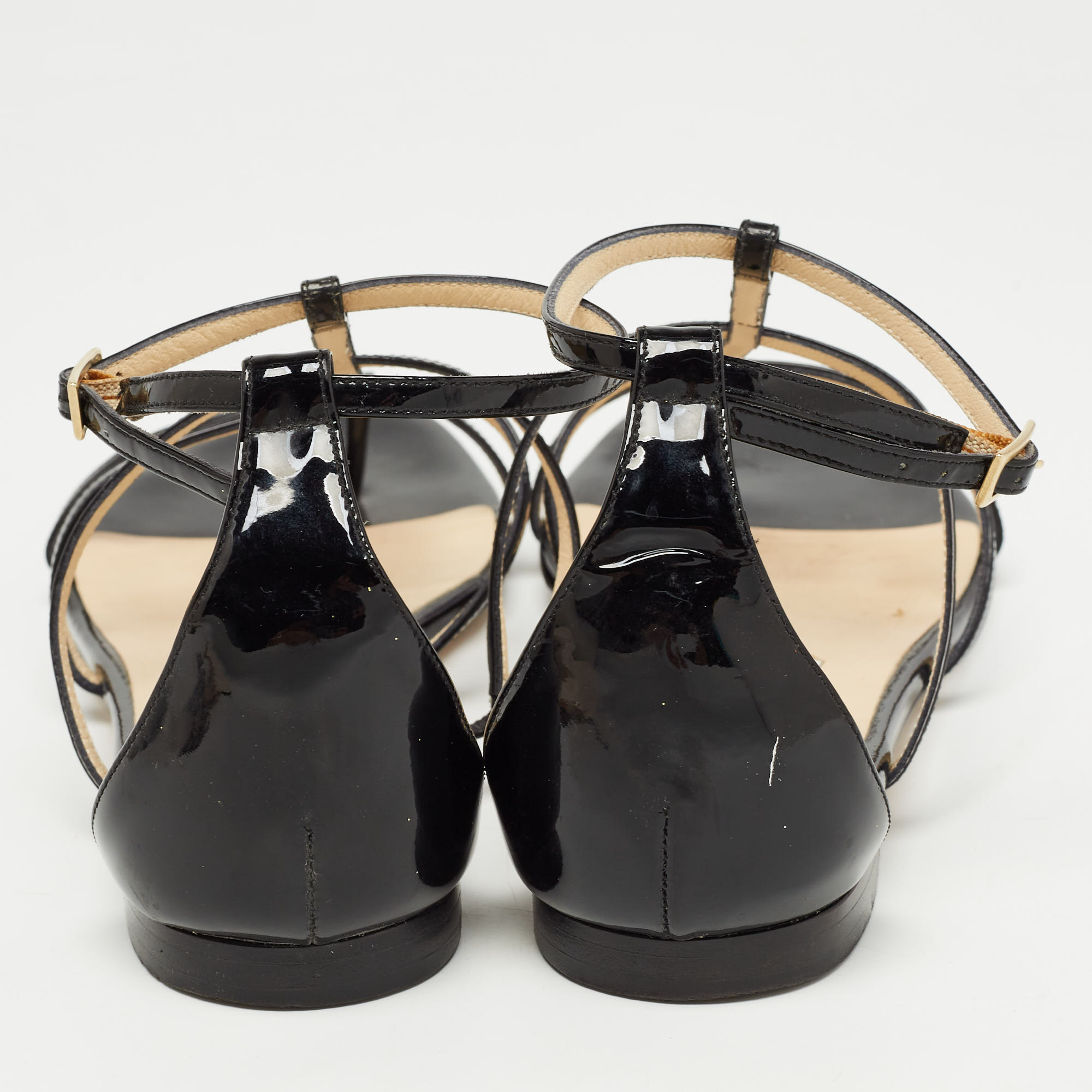 Jimmy Choo Black Patent Strappy Flat Sandals Size 39