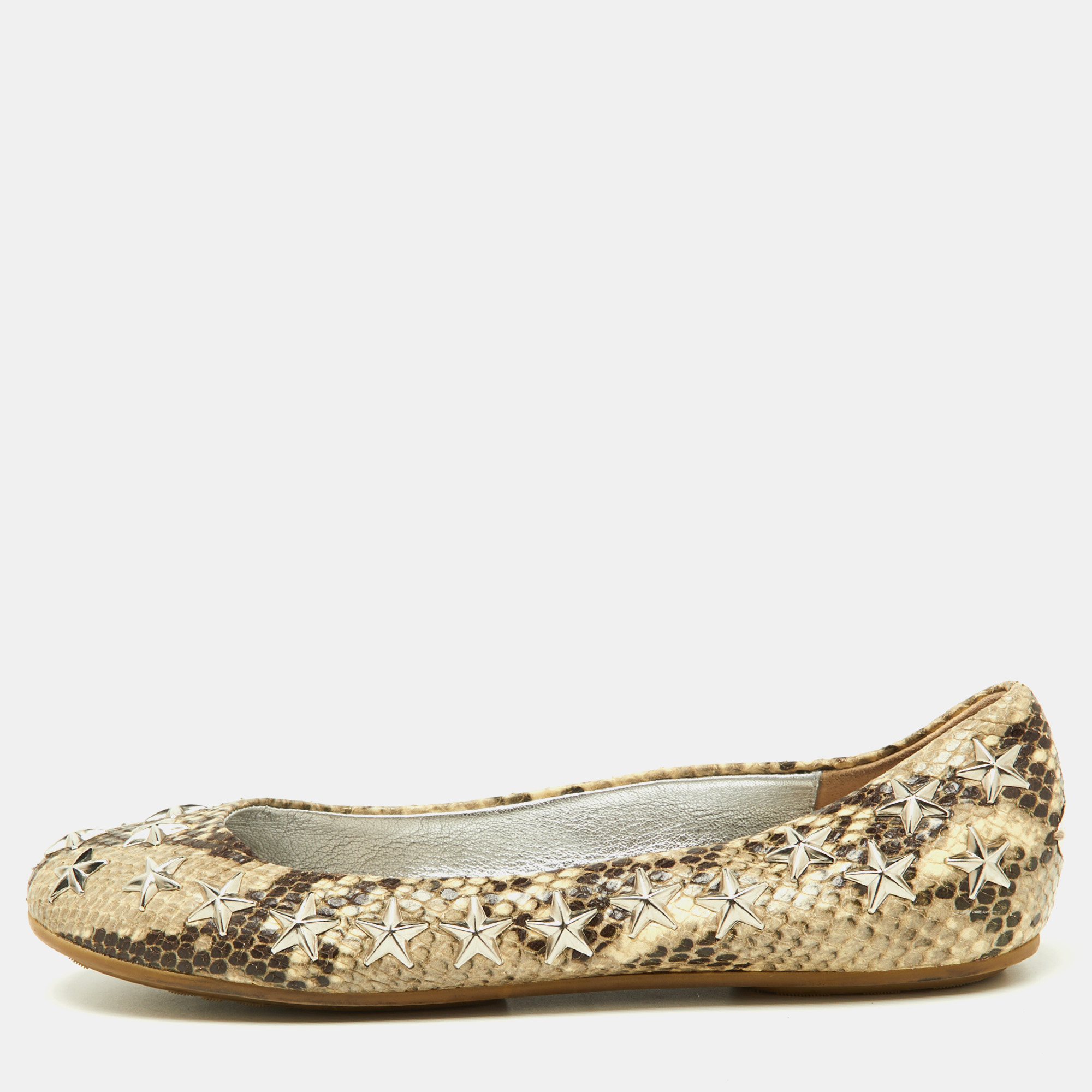 Jimmy choo beige python embossed leather windsor star embellished ballet flats size 36