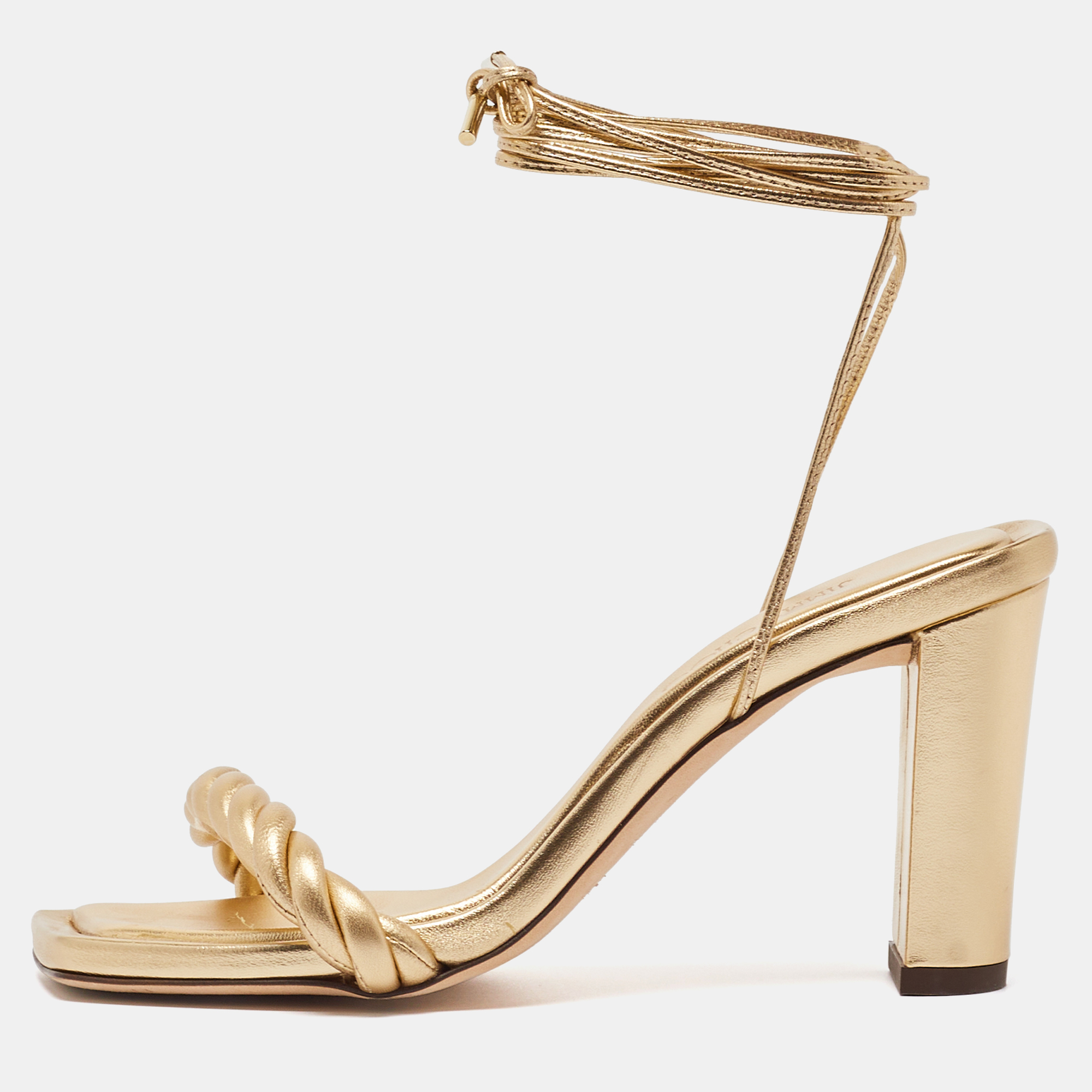 Jimmy choo metallic gold leather diosa twisted slide sandals size 37
