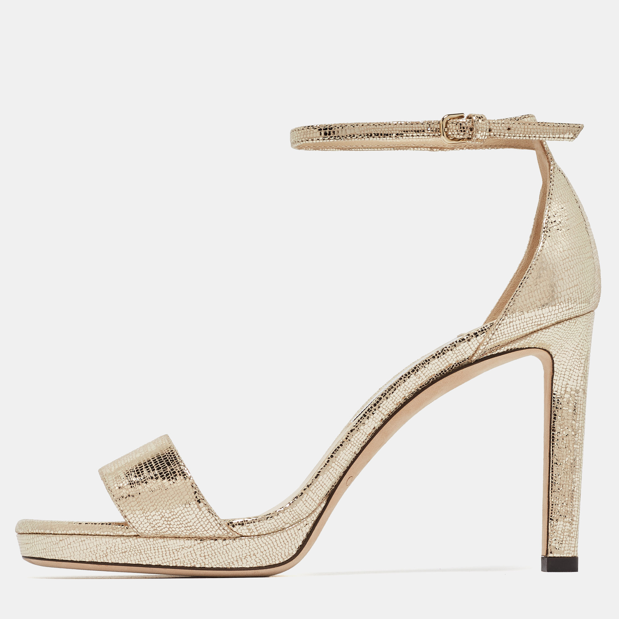 Jimmy choo gold texture leather  ankle strap sandals size 38.5