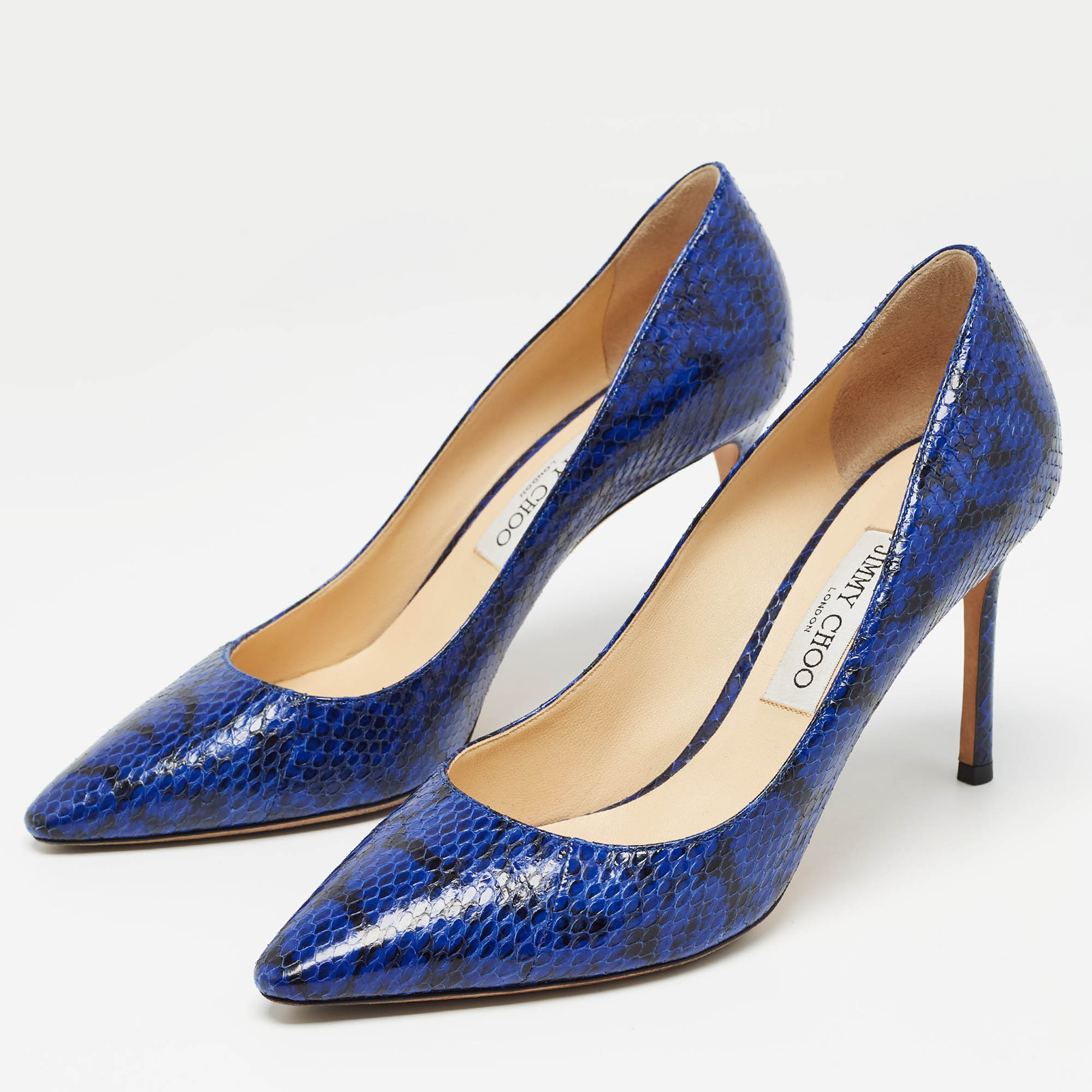 Jimmy Choo Blue/Black Watersnake Leather Romy Pumps Size 40