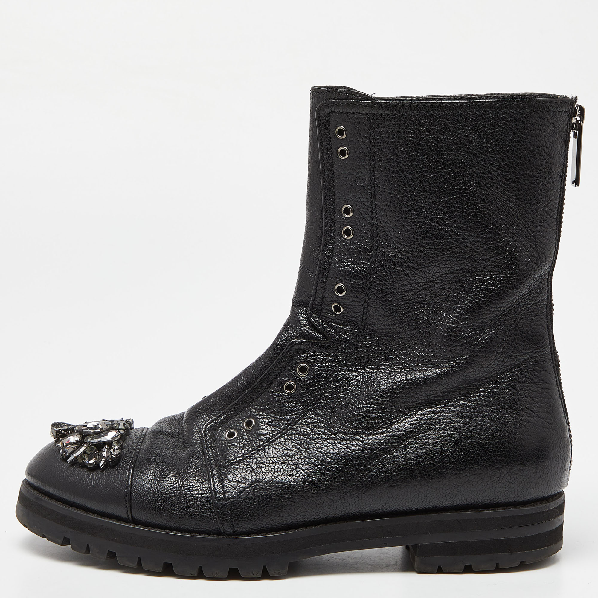 Jimmy choo black leather hatcher combat boots size 38