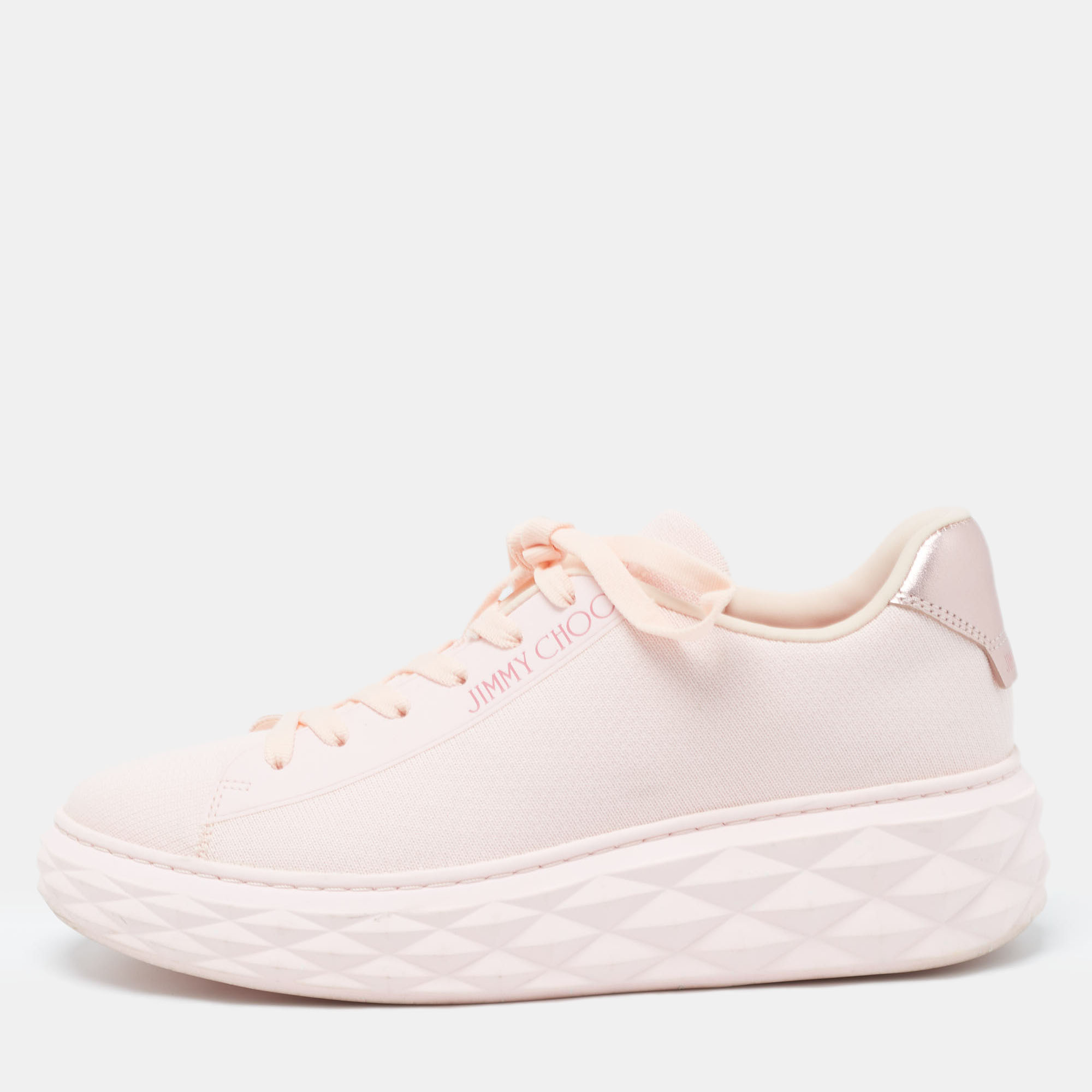 Jimmy choo pink knit fabric diamond light maxi sneakers size 40