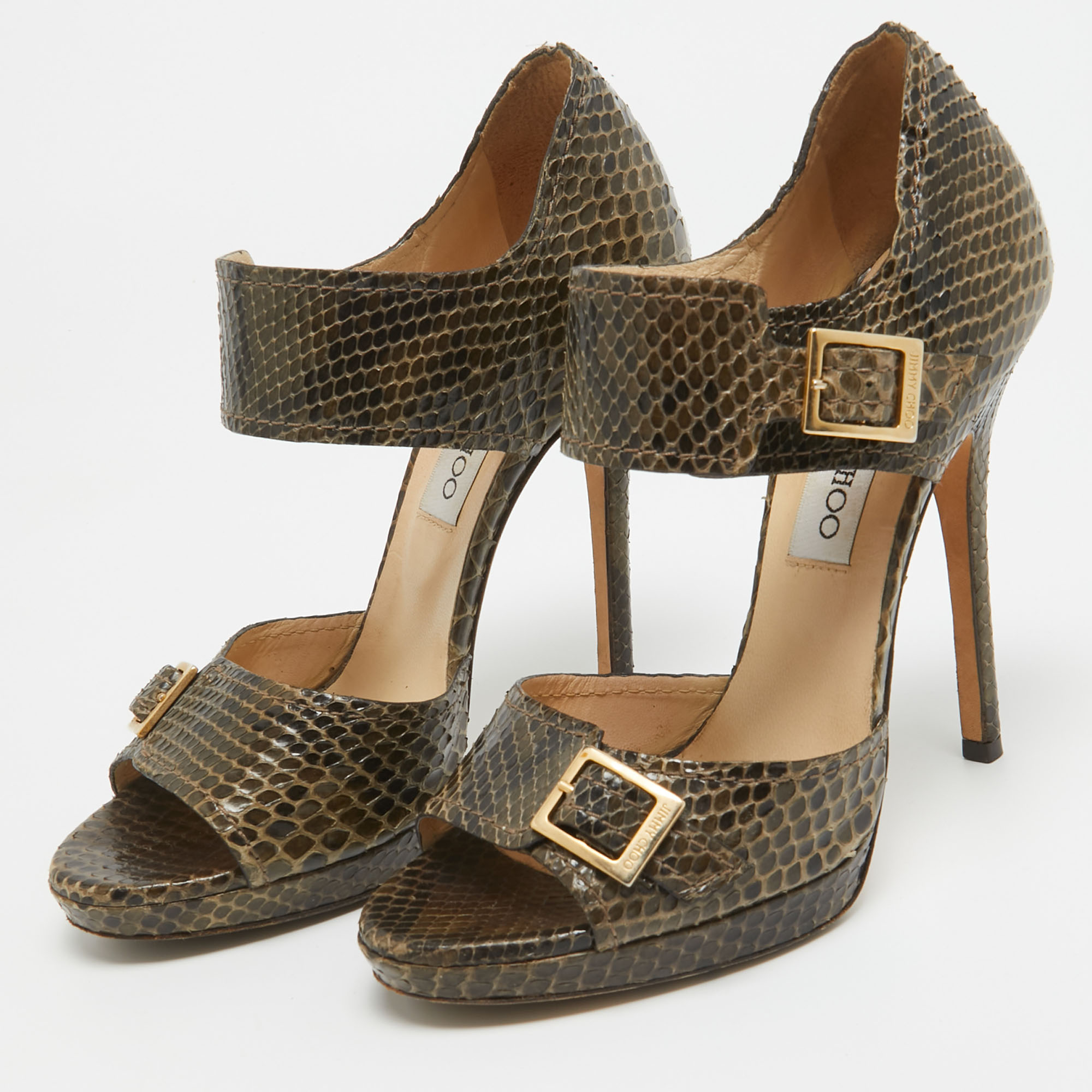 Jimmy Choo Green/Brown Python Buckle Pumps Size 36.5