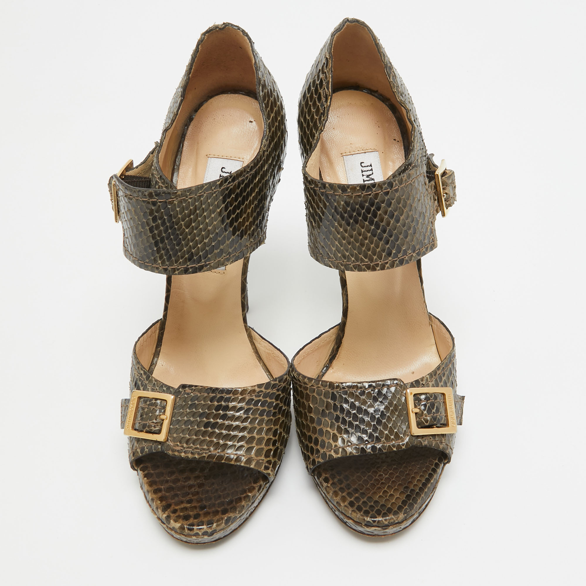 Jimmy Choo Green/Brown Python Buckle Pumps Size 36.5