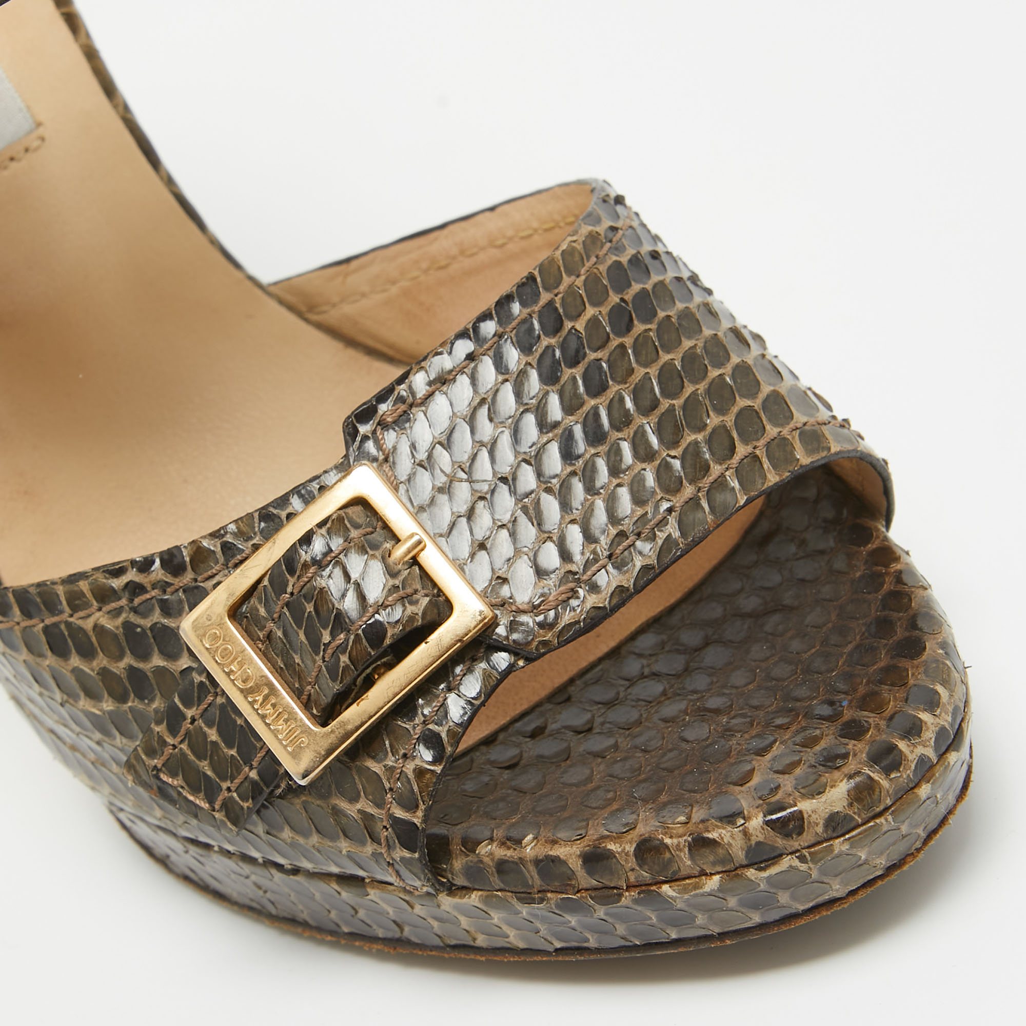 Jimmy Choo Green/Brown Python Buckle Pumps Size 36.5